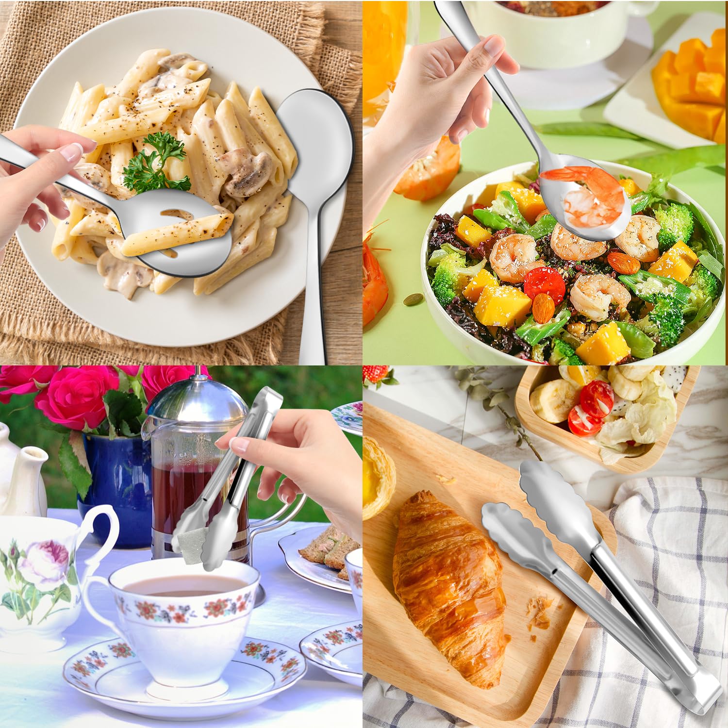 12Pcs Stainless Steel Serving Utensils Sets - Large Serving Spoons,Slotted Spoons,Serving Tongs,Appetizer Tongs,Utensills Sets F