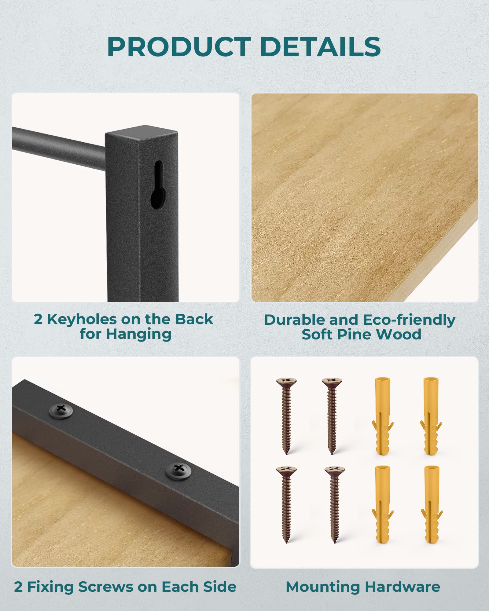 OROPY Spice Rack Wall Mounted, Rustic Wood Hanging Rack for Over The Stove, Kitchen Wall, 2 Pack