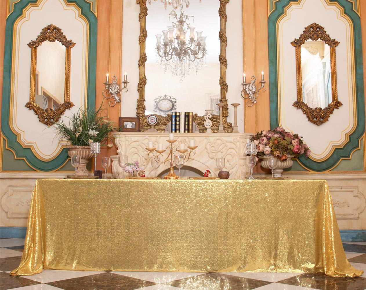 Squarepie Sequin Tablecloth 90 X 132 Inch Gold Sparkly Table Cloth For Wedding Party