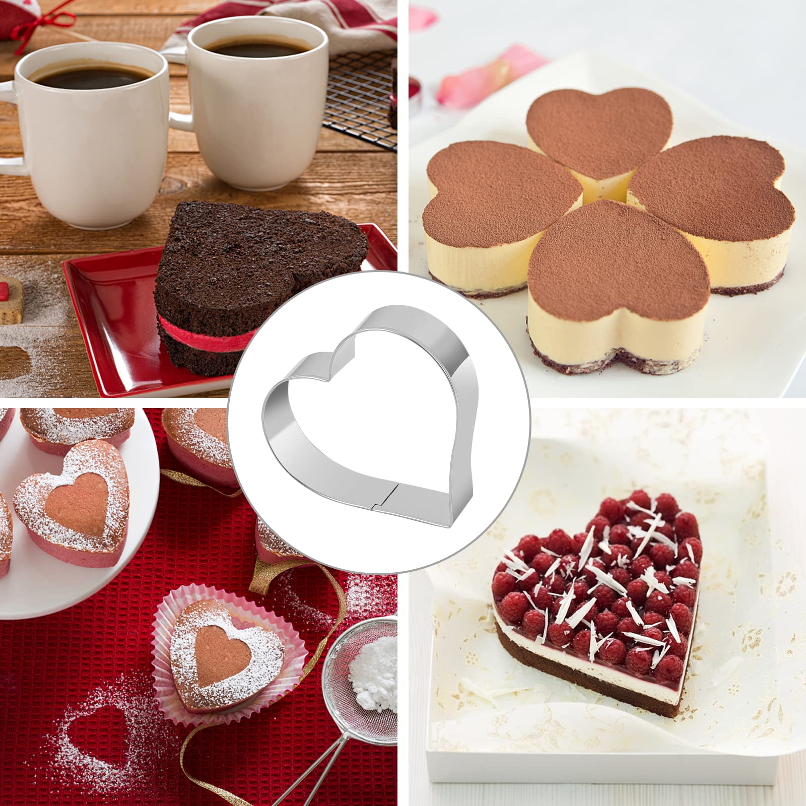 Heart Cookie Cutter Set - 6 Piece - 3 4/5'', 3 1/5'', 2 4/5'', 2 3/5'', 2 1/5'', 1 4/5'' - Heart Shaped Cookie Cutters, Stainles