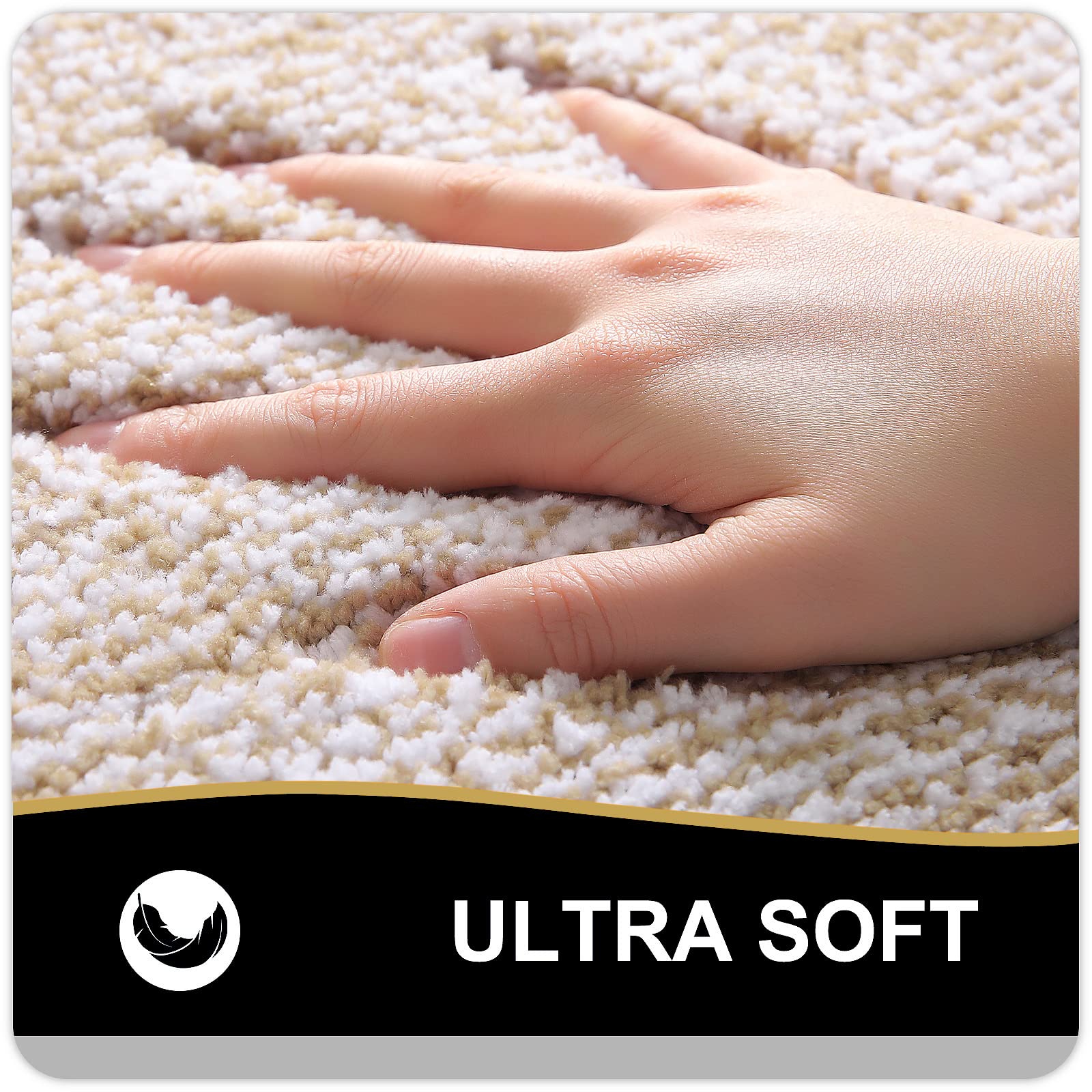 OLANLY Bathroom Rugs 59x20  Extra Soft and Absorbent Microfiber Bath Mat  Non-Slip  Machine Washable  Quick Dry Shaggy Bath Carpet  Suitable for Bathroom Floor  Tub  Shower (Beige and White)