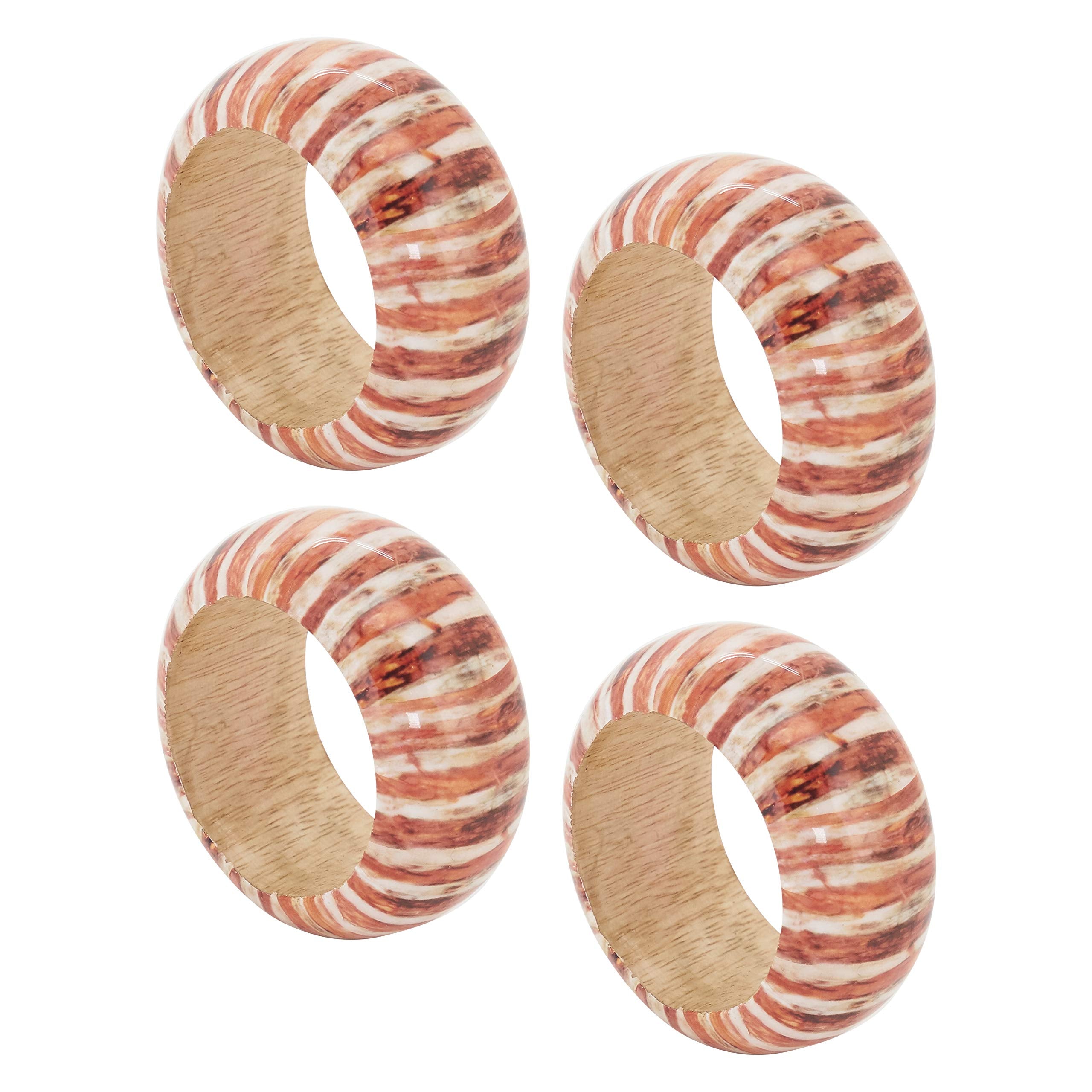 Striped Wood Napkin Rings (Set Of 4)
