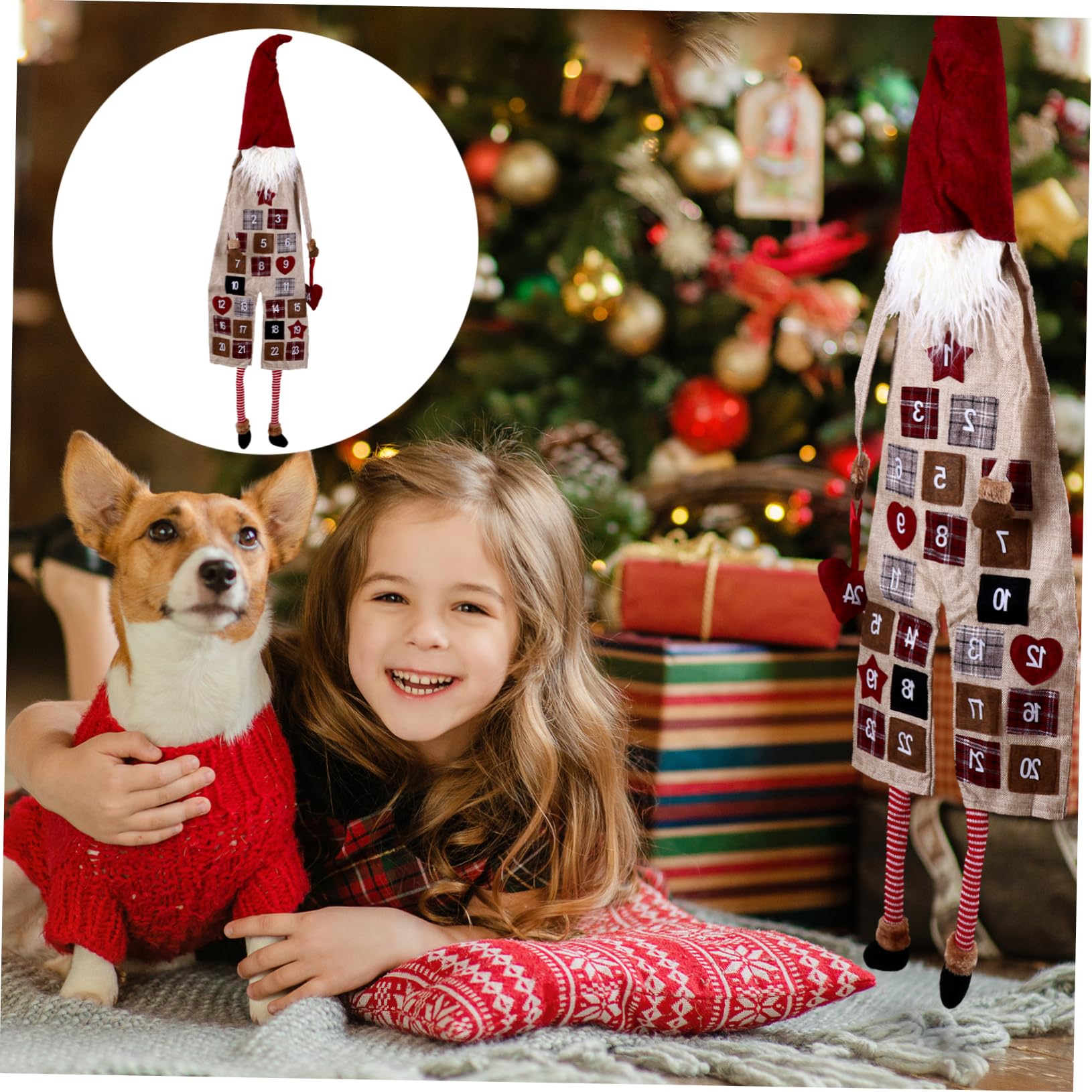 EXCEART Christmas Advent Calendar Hanging Gnome Doll Festive Decoration for Holiday Countdown Design for Home Party for Boys and