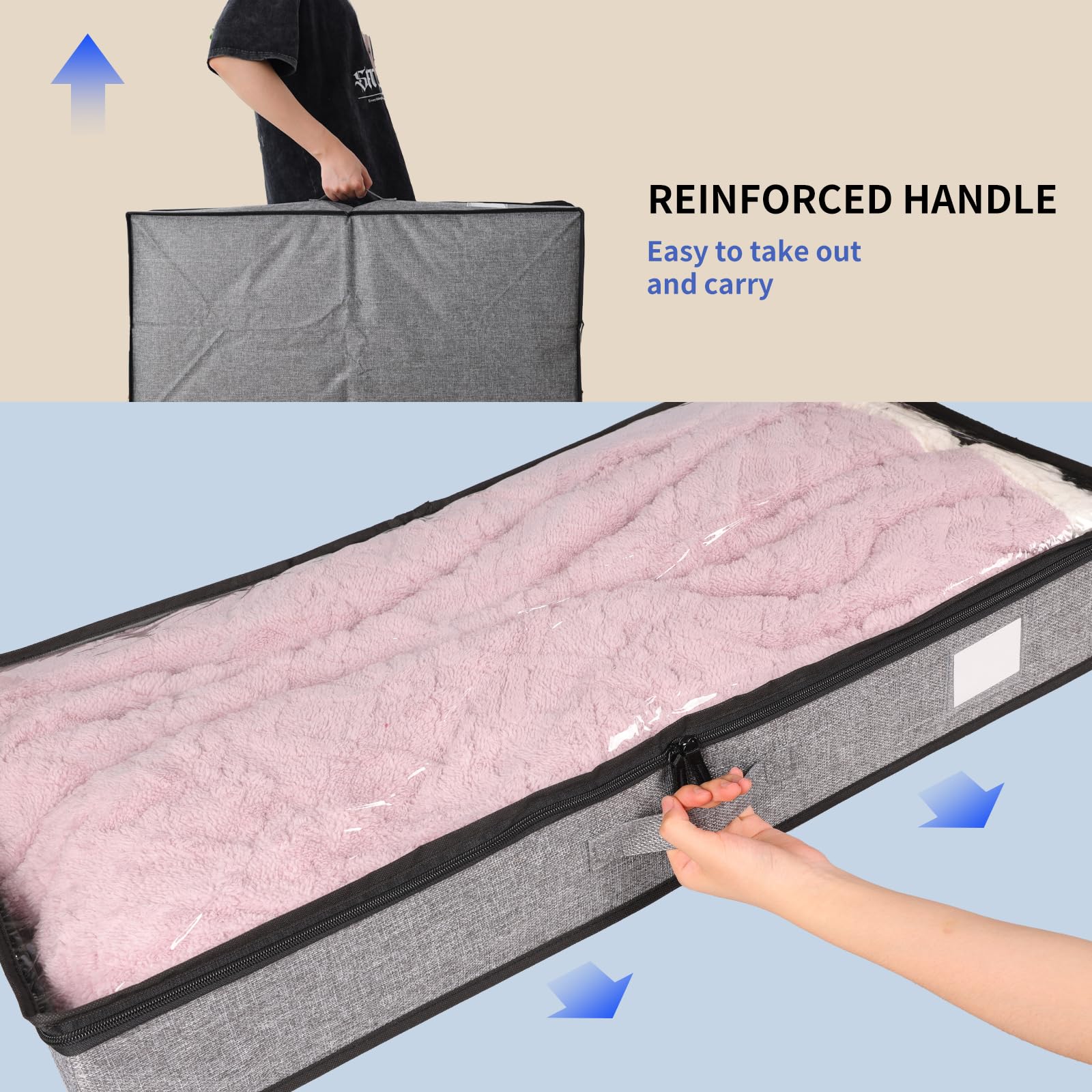 Fixwal 2 Pack Under Bed Storage Containers, Below 4.5 Inches Low Profile Underbed Organizer Clothes Storage with Sturdy Sidewall
