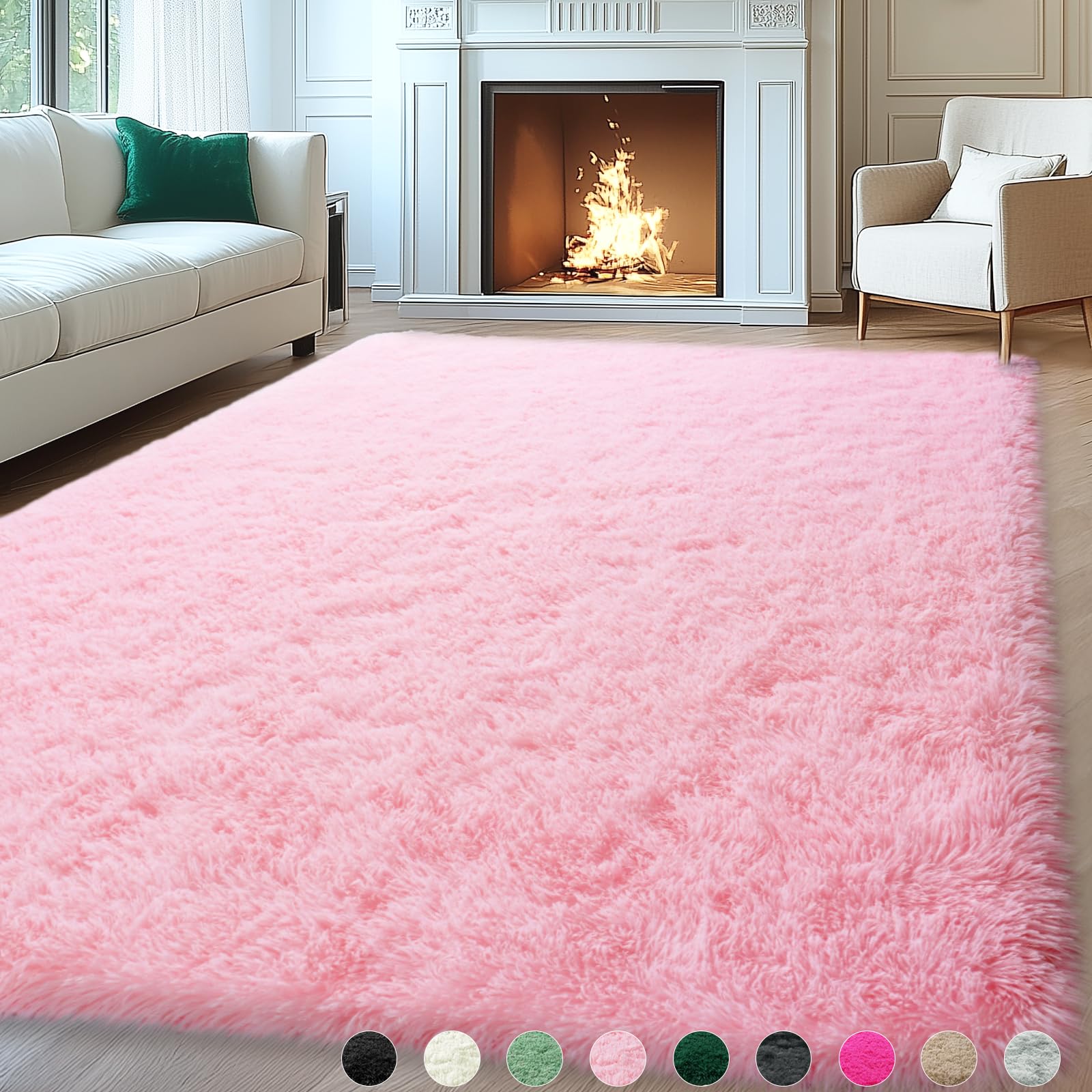 Mugorn 8x10 Area Rugs for Living Room, Pink Large Fluffy Rugs for Bedroom, Soft Carpet Shag Kids Room Rug, Non-Slip Fuzzy Rugs I