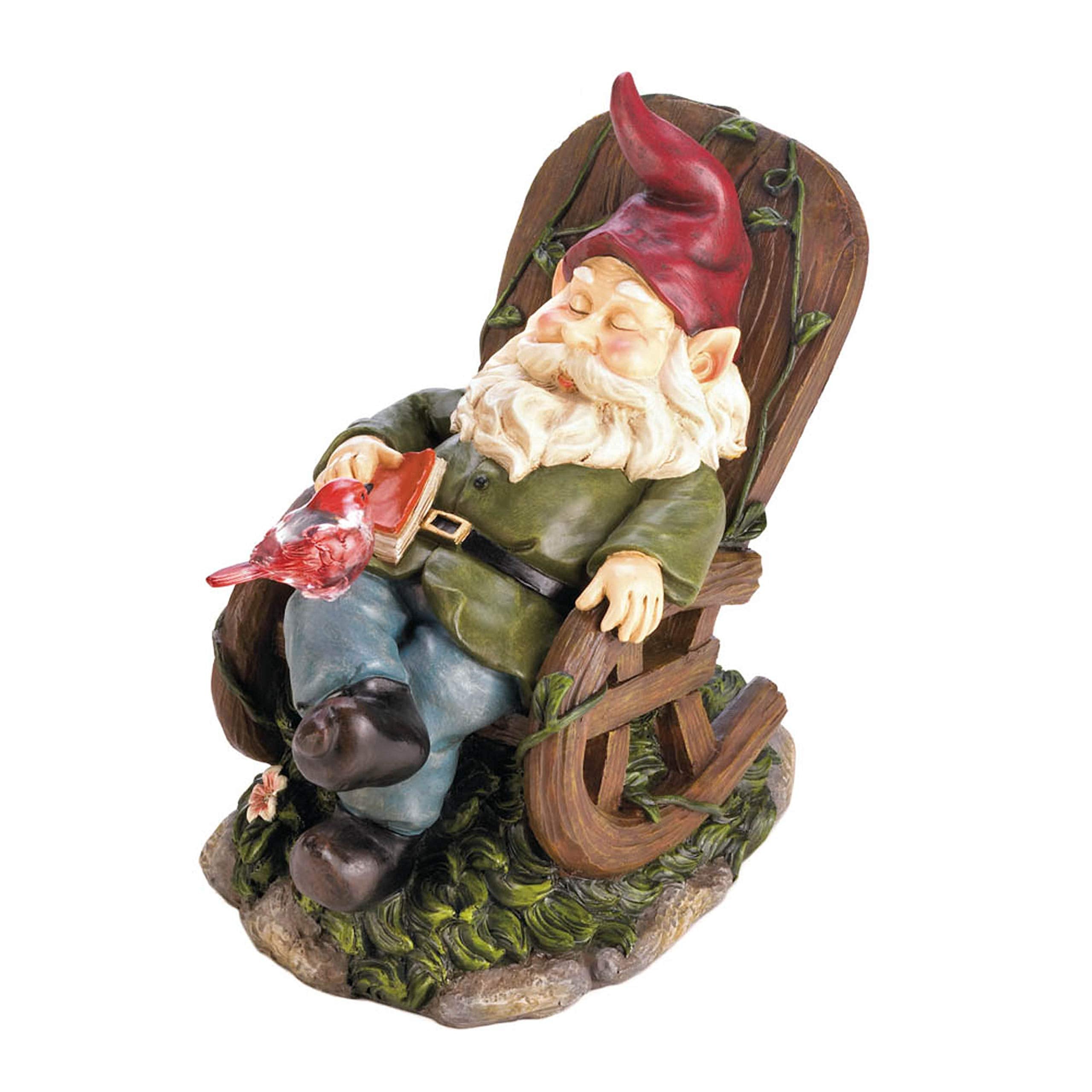 Accent Plus Solar Red Bird Rocking Chair Gnome, No Size, Brown