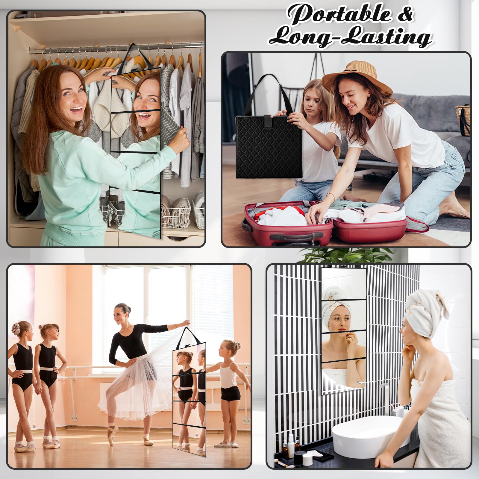 Burbell 3 Way Foldable Full Length Mirror With Handle Leather 31.89 X 11.22 Inches Portable Hanging Travel Mirror Rectangular Fo