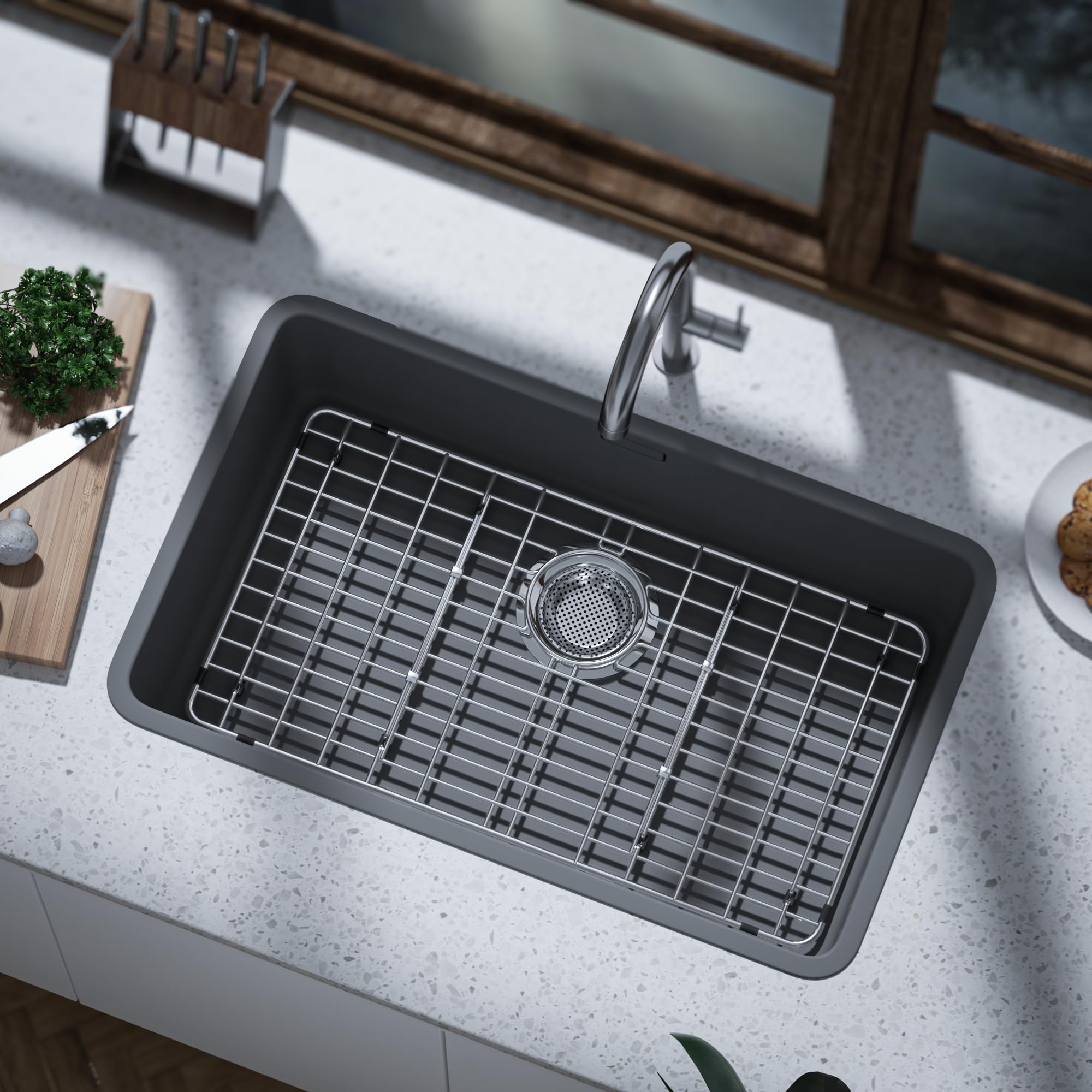 Ipegtop Sink Bottom Grid, Stainless Steel Sink Protector 27-9/16'' X 14-9/16'' Rear Drain Hole With Corner Radius, Sink Grate Si