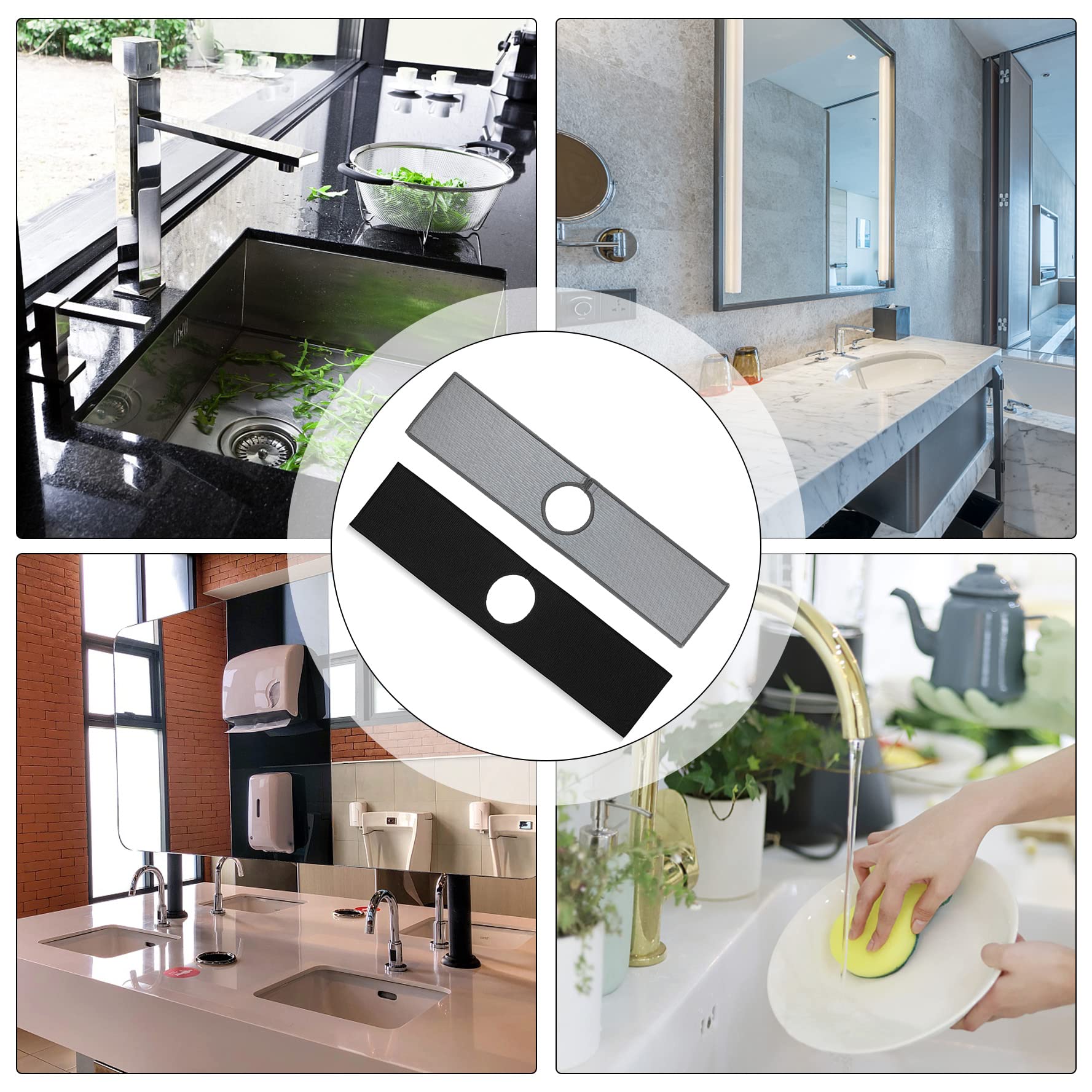 Bimkole 2 PCS Faucet Absorbent Mat  Kitchen Faucet Sink Splash Guard Wraparound Cloth Pads Sink Splash Absorbent Pad for Kitchen Bathroom Faucet Counter Sink  Black Grey  18.5 x 4 Inches