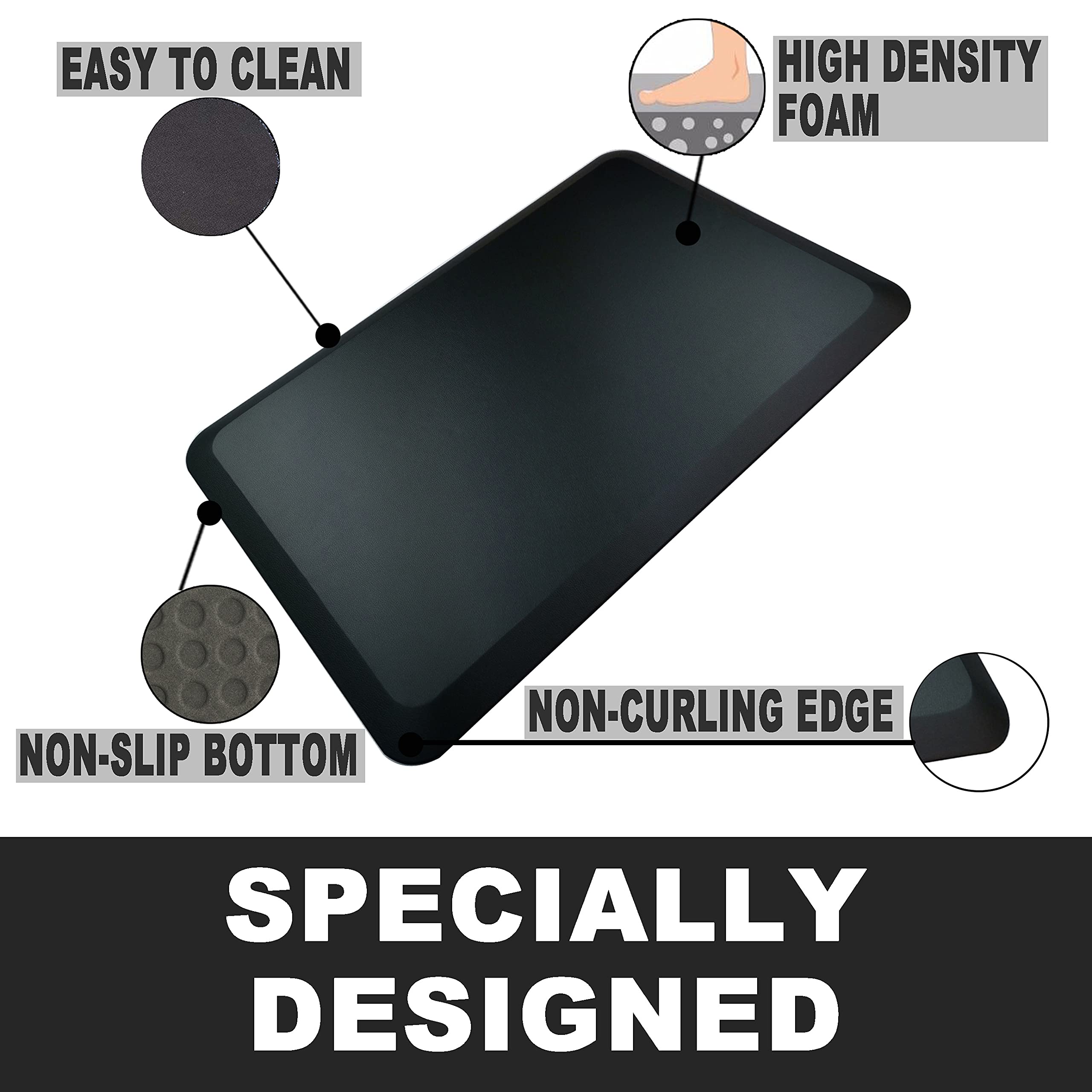 1'' Extra Thick Anti Fatigue Floor Mat,Kitchen Mat, Standing Desk Mat - Comfort At Home, Office, Garage - Advanced Pu Foam (Blac