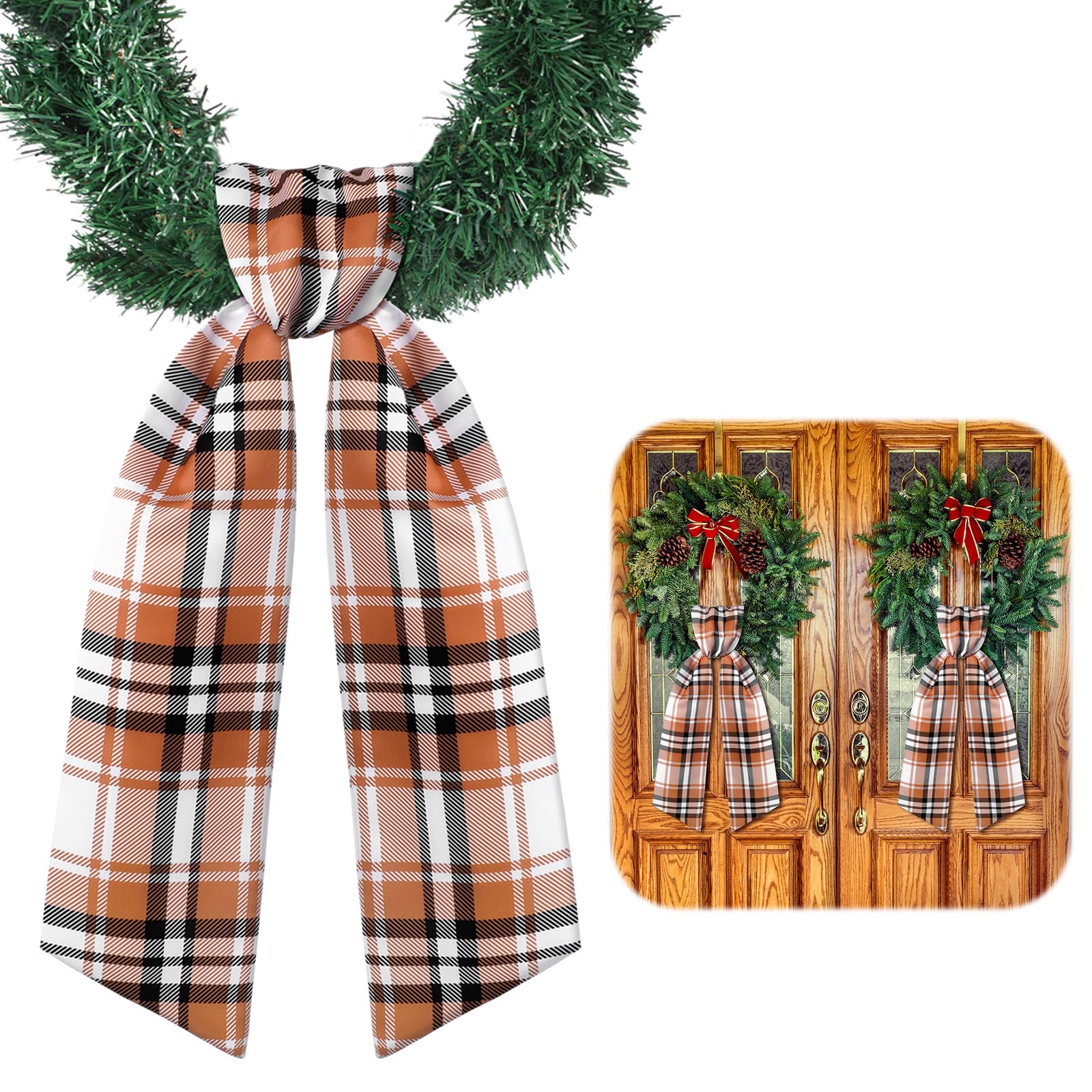 VitalCozy 2 Pcs Wreath Sash for Front Door Wreath Sash Garland Ribbon Accessories for Embroidery Monogram Outdoor Indoor Xmas Pa