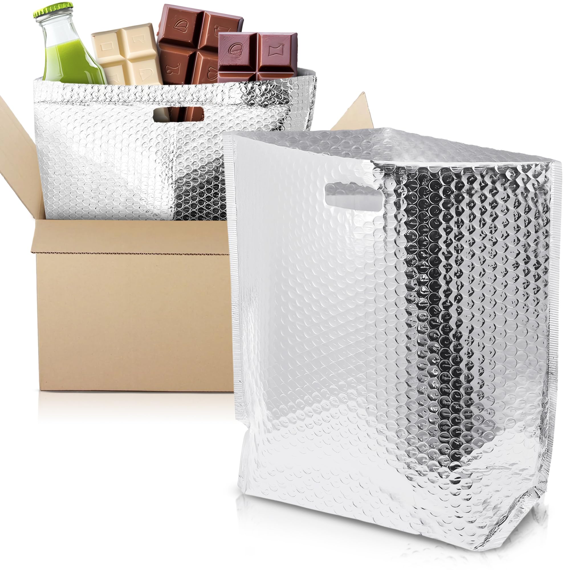APQ Thermal Bags with Handle 8 x 8 x 8  Pack of 50 Insulated Thermal Bubble Bags  Metalized Foil cold Shipping Package  Packaging Bags for Shipping Frozen Products  Bubble Shipping Bags for Food(D0102HgJZcW)