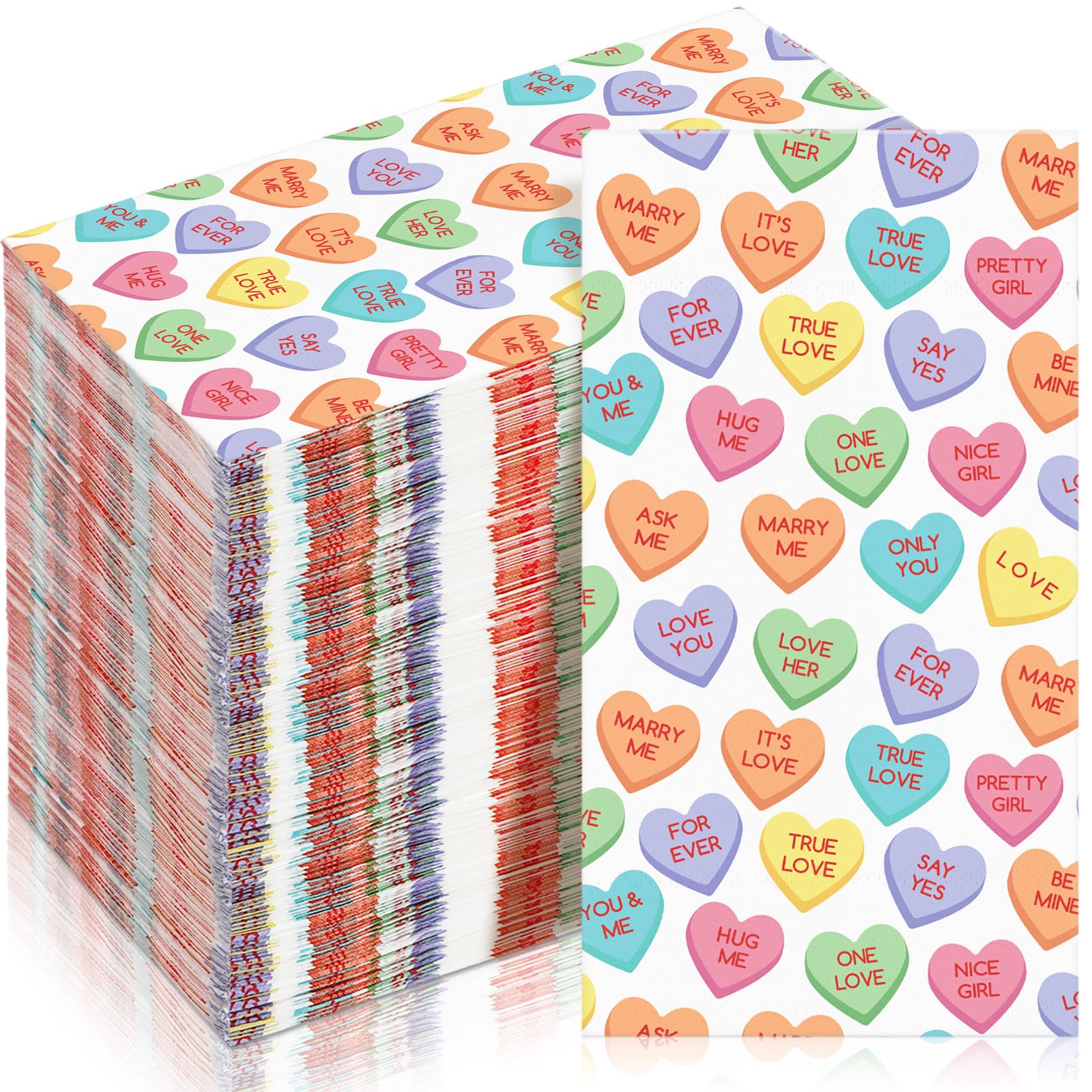 Tinlade 100 Pcs Valentine'S Day Conversation Heart Napkins Candy Love Colorful Disposable Paper Napkins Bulk Valentine'S Guest G