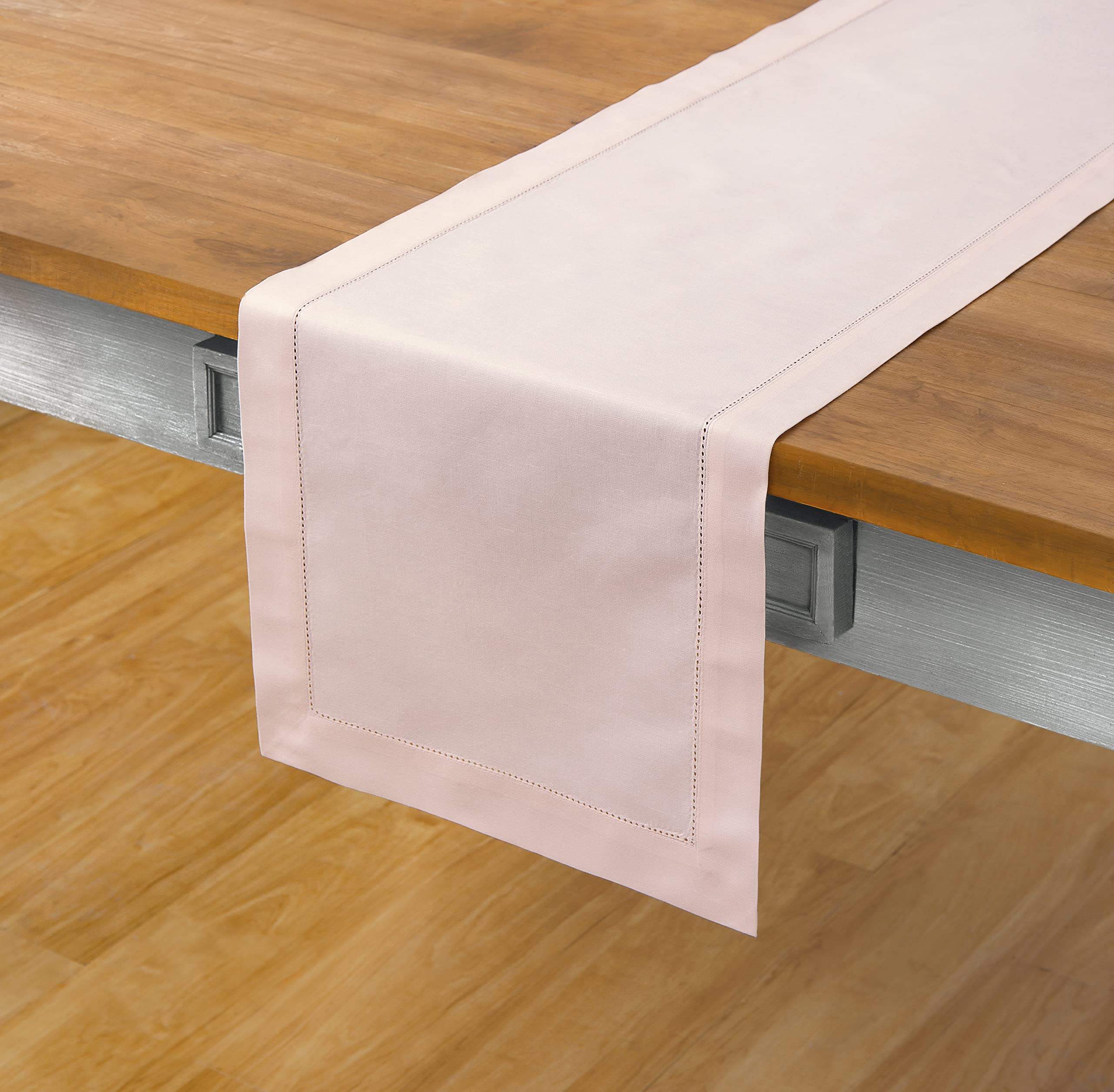 Solino Home Pink Table Runner 90 Inches Long - Cotton Linen Hemstitch Fall, Thanksgiving, Christmas Table Runner 14 X 90 Inch -