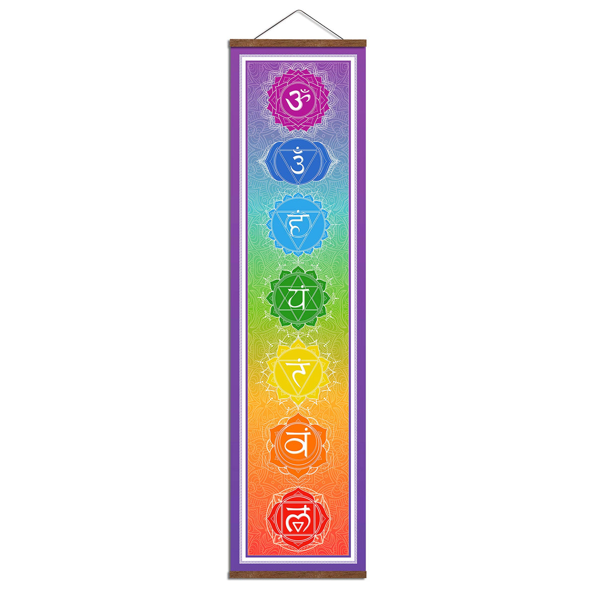Weroute Large 7 Chakra Mandala Hanging Tapestry Yoga Meditation Banner Scroll Wood Frame Poster Wall Decor Painting14 X 53''