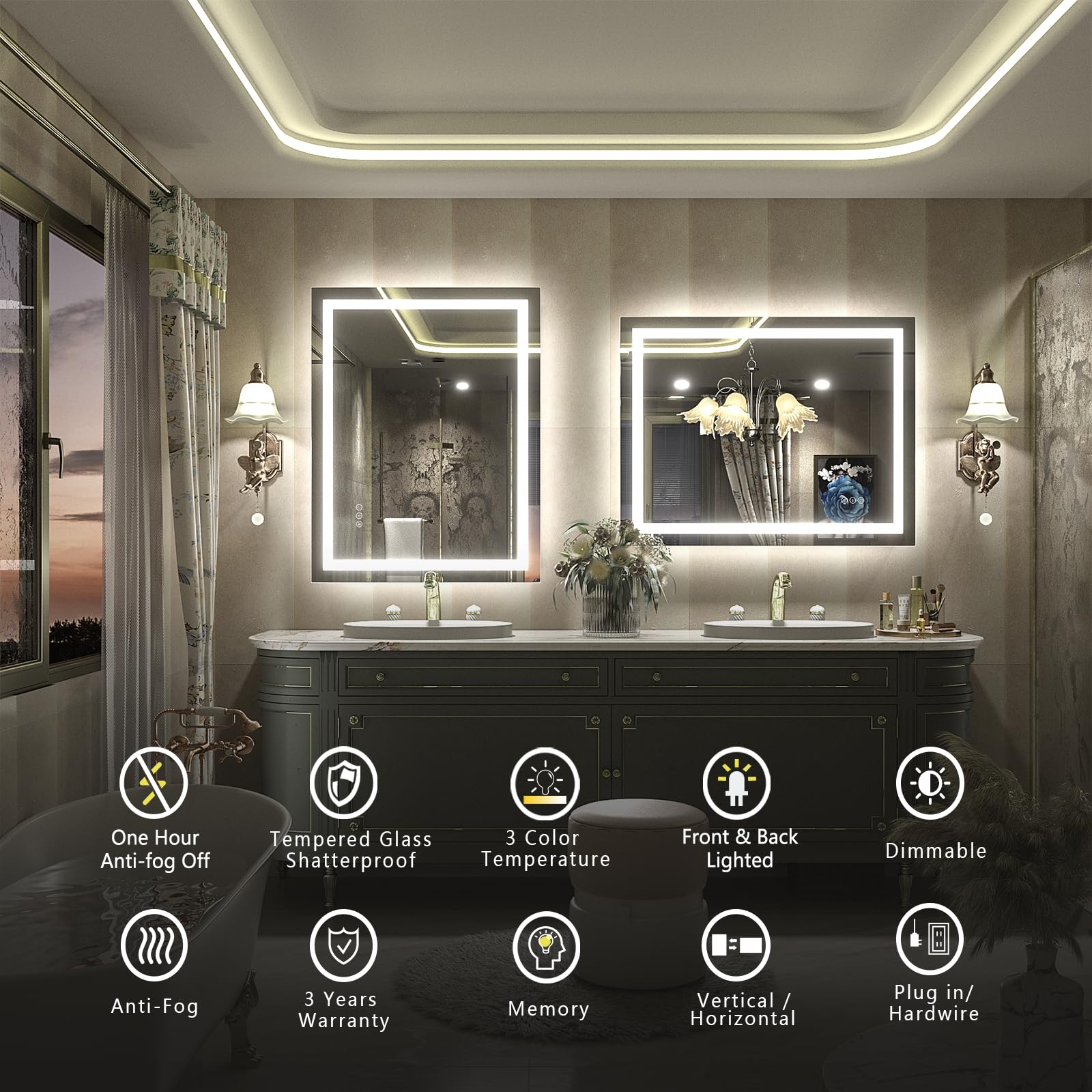 Charmor 24X32 Led Bathroom Mirror, Dimmable Vanity Mirror For Wall, Backlit And Front Lighted, Anti-Fog, Memory, Shatter-Proof,