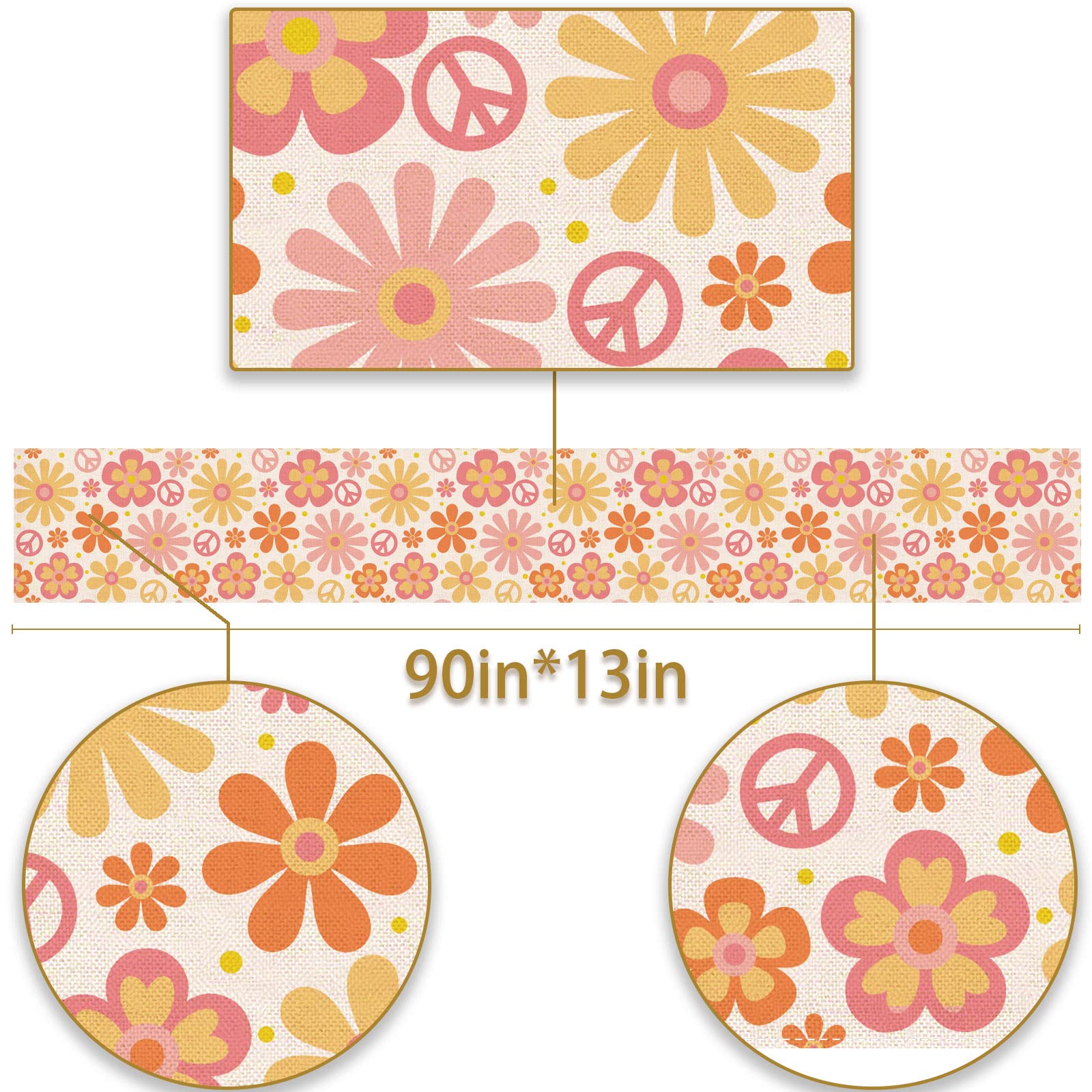 Groovy Table Runner Hippie Daisy Flower Peace Love Birthday Party Retro Kitchen Dining Home Decoration (13'' X 90'')