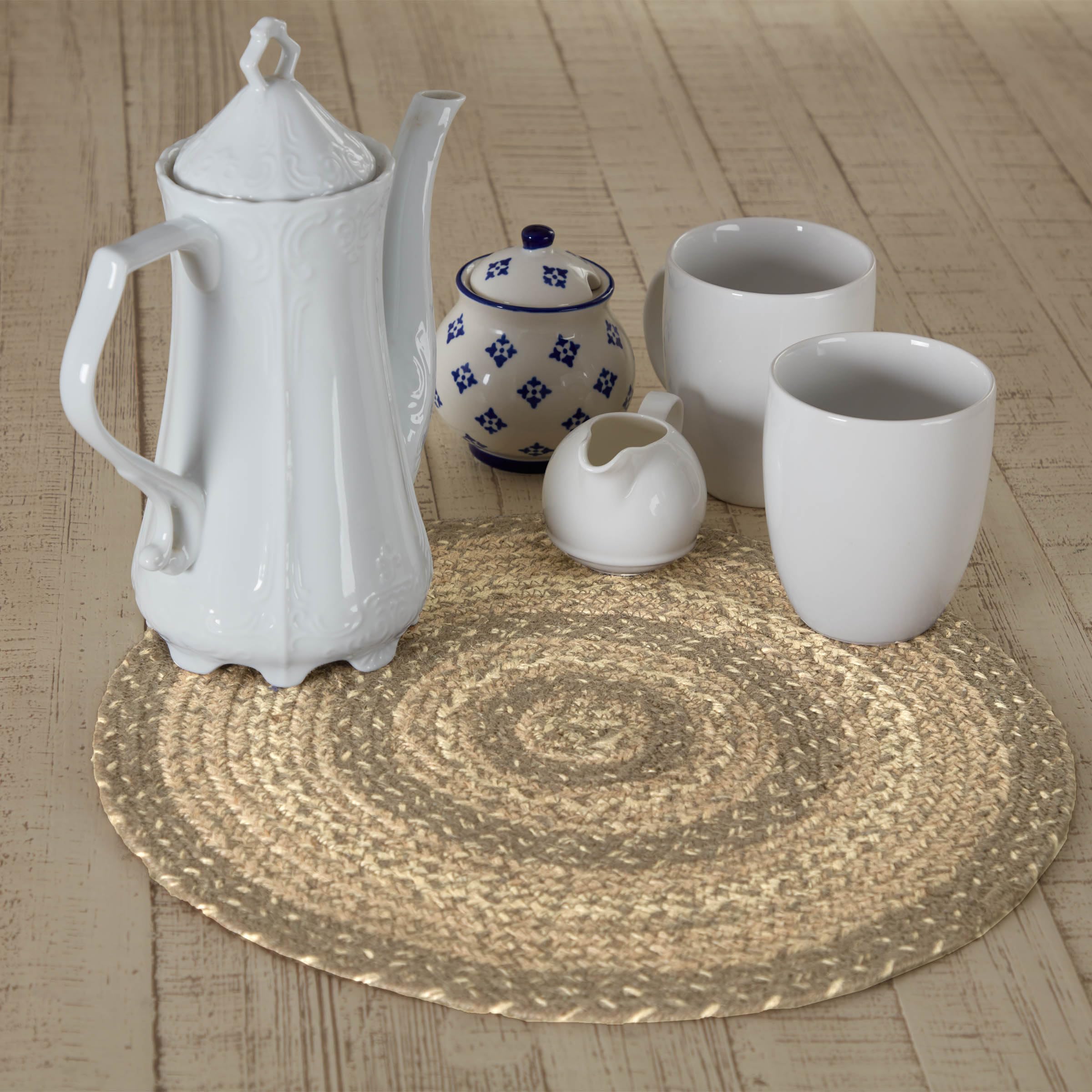 VHC Brands Cobblestone Trivet Hot Pad for Pots Pans  Tan Grey White  Jute Blend  Round Circle  15 Inches