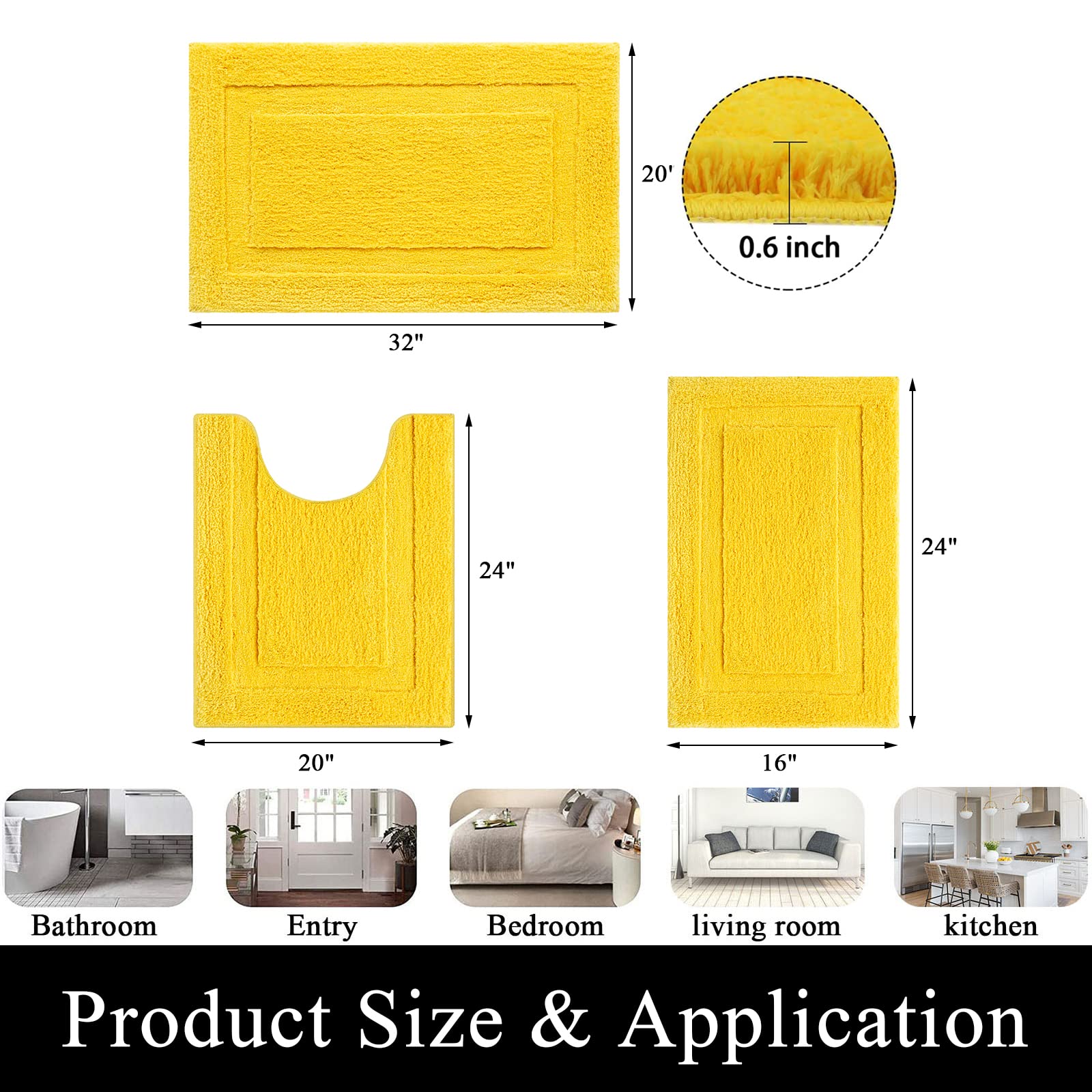 Shacos Bathroom Rugs Set Of 3 Pieces Bath Mats With U Shape Toilet Rugs Non Slip Washable Bath Rugs Soft Absorbent Microfiber Ba