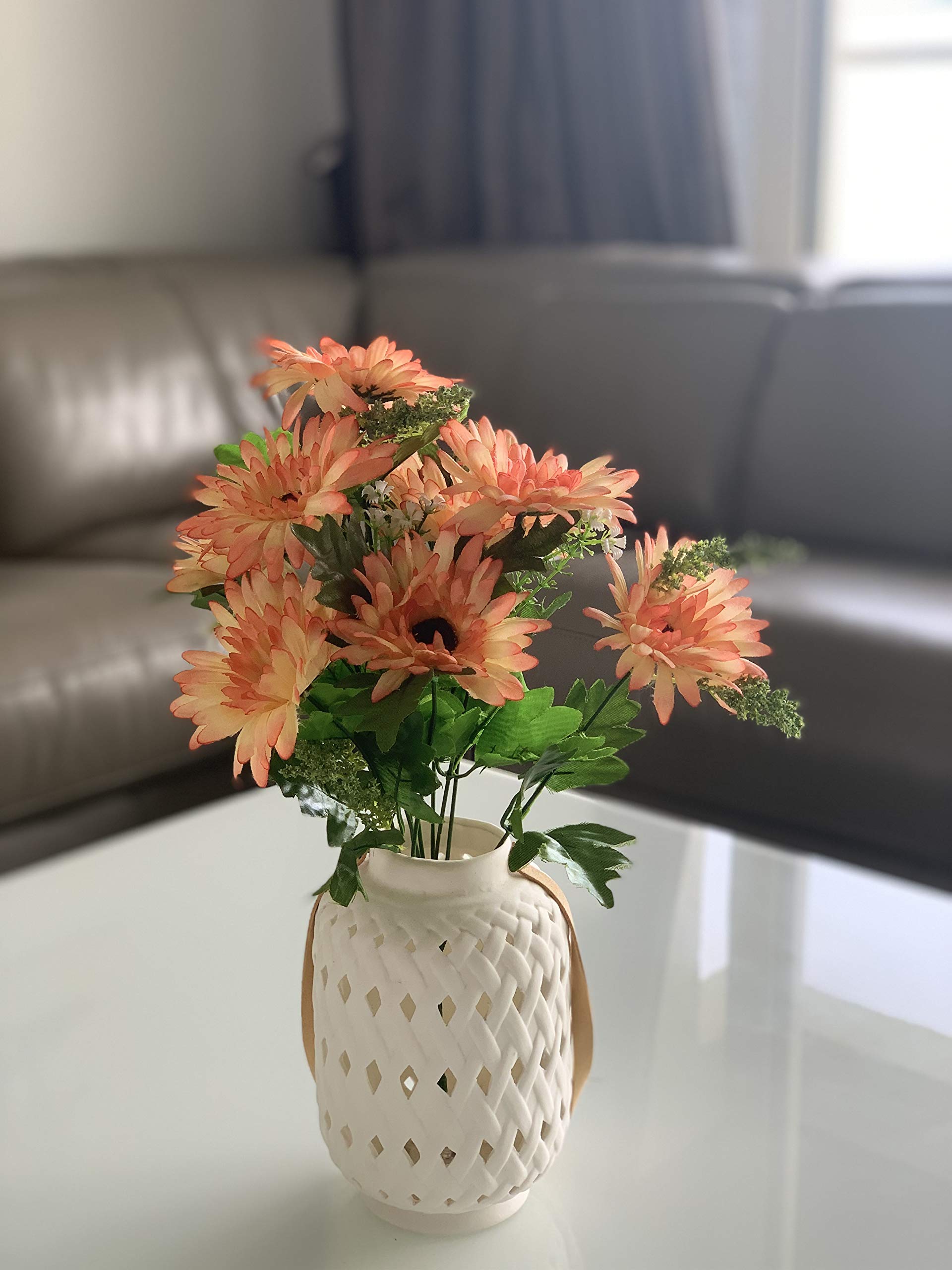 Fourwalls Beautiful Decorative Artificial Garabara Flower Bunches for Home Decor (48 cm Tall, 10 Heads, Orange)