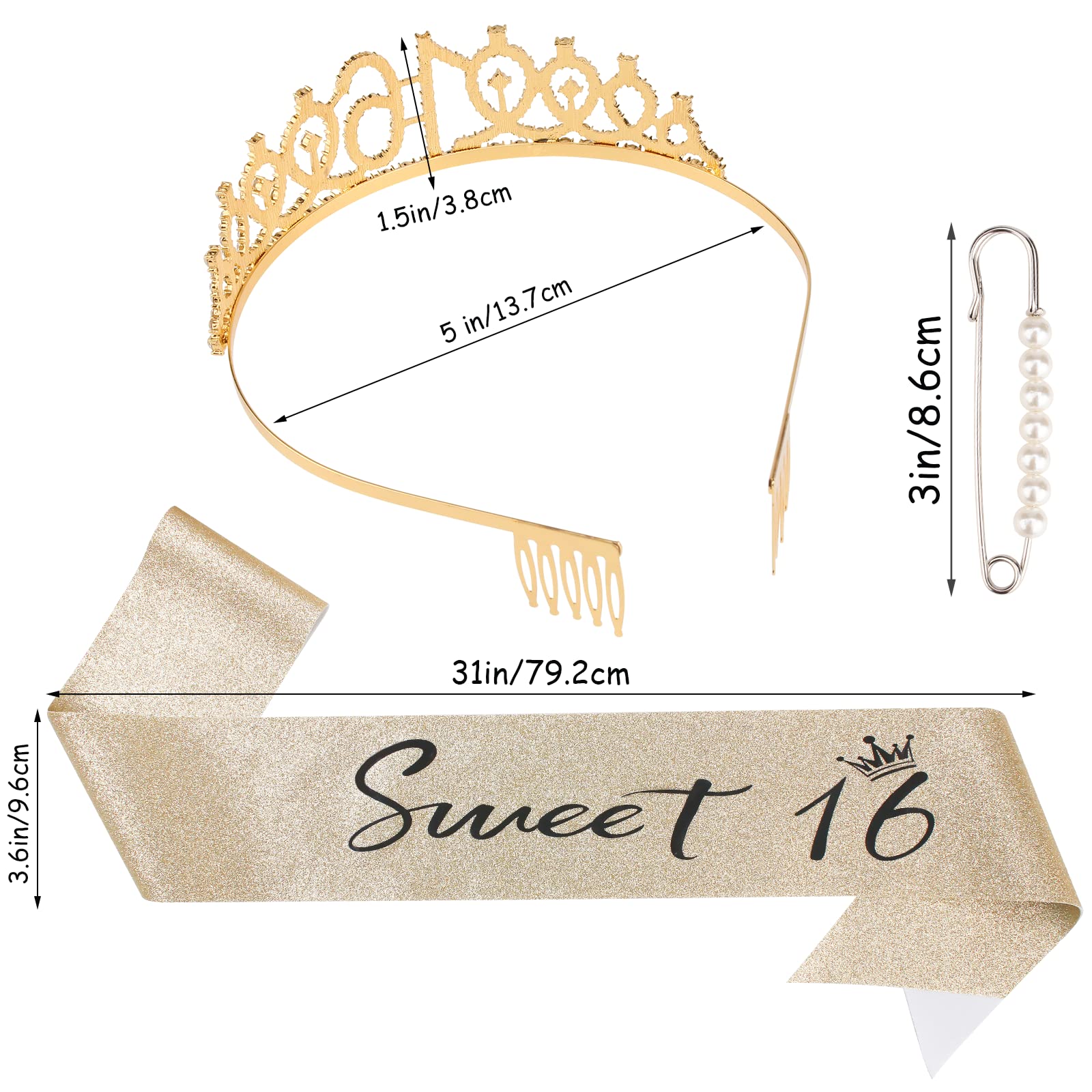 16Th Birthday Tiara And Sash Kit-  ''Sweet 16 ''Birthday Decorations 16Th Birthday Party Gifts Birthday Party Supplies For Girls