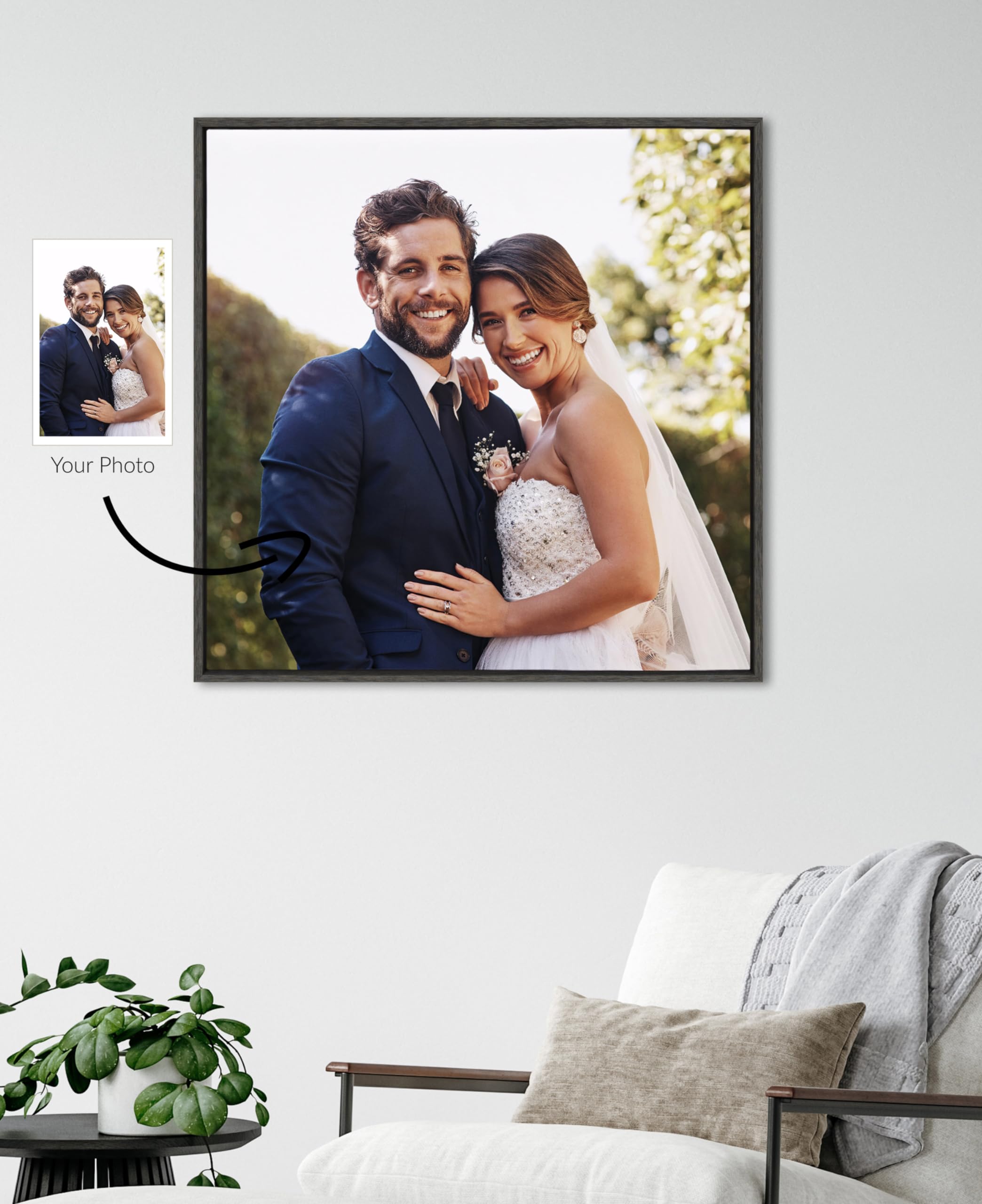 Kate And Laurel Sylvie Square Custom Printed Framed Canvas Wall Art, 30X30 Dark Gray, Personal Canvas Print With Your Photos For