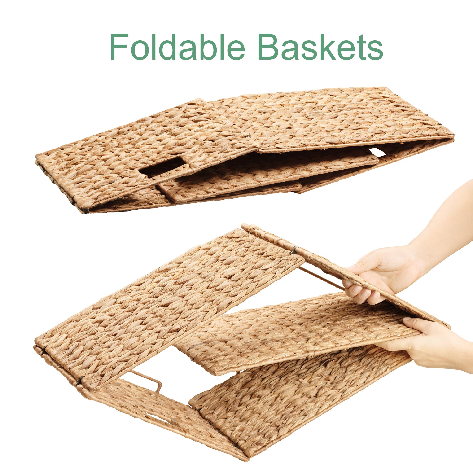 eHemco Rectangular Water Hyacinth Wicker Storage Baskets with Iron Wire Frame and Built-in handles 16.1''x12.6''x9.5''  Light Brown  Set of 4