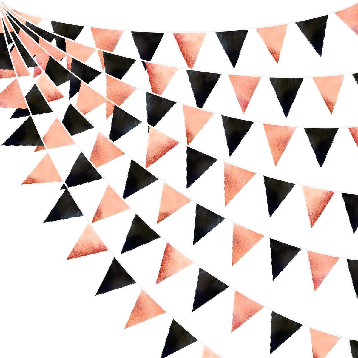 Black Rose Gold Party Decorations Triangle Pennant Banner Flag Rose Gold Black Metallic Fabric Bunting Garland For Graduation Bi