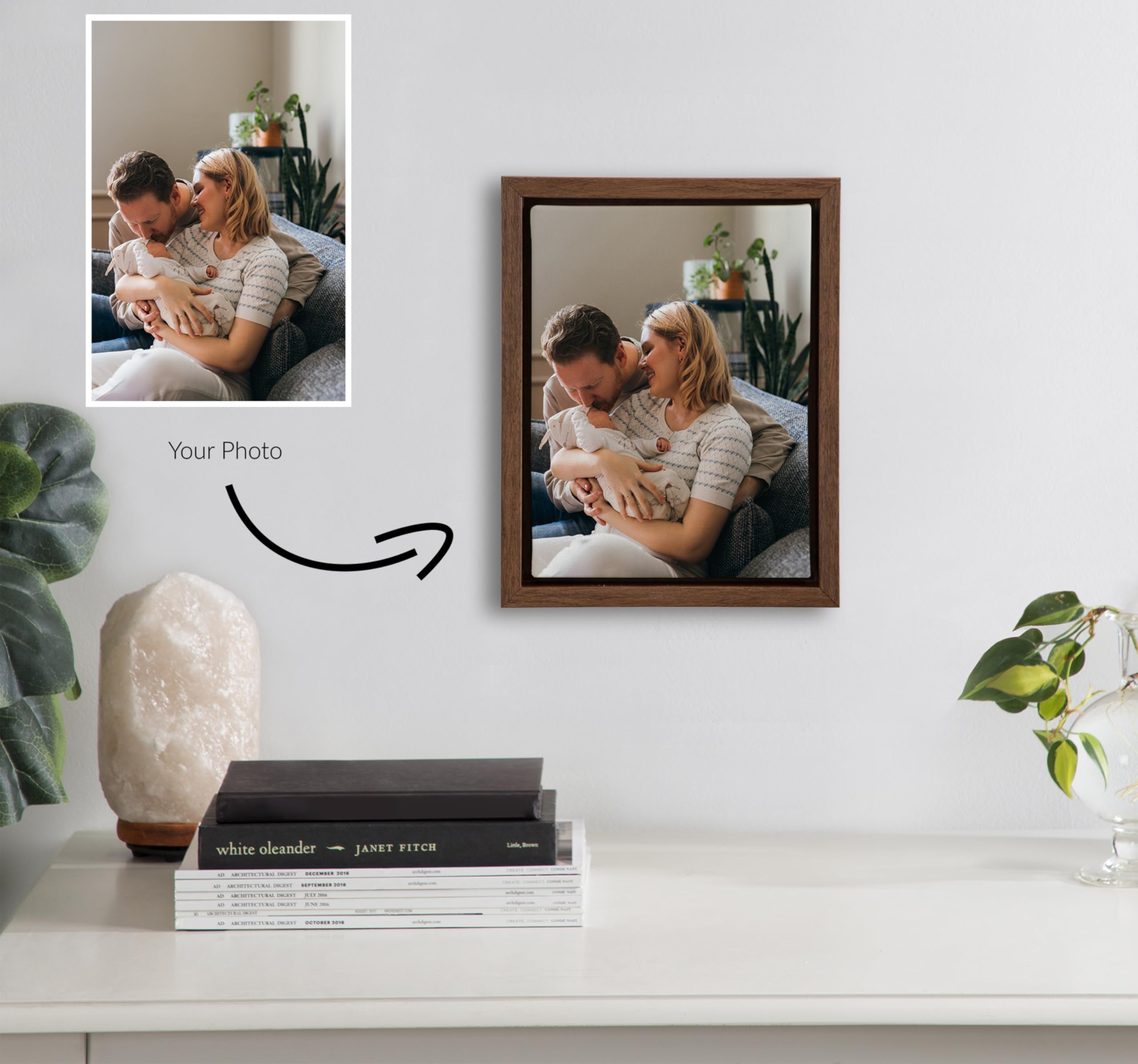 Kate And Laurel Custom Printed Framed Canvas Wall Art, 8X10 Brown, Sylvie Personal Canvas Print With Your Photos For Bedroom Or