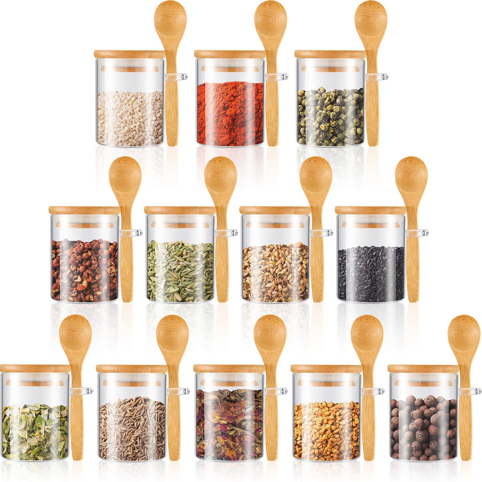 Tessco for you 12 Pack 6 oz Glass Spice Jars with Bamboo Lids and Wooden Spoons, Clear Storage Containers for Sugar, Salt, Coffe