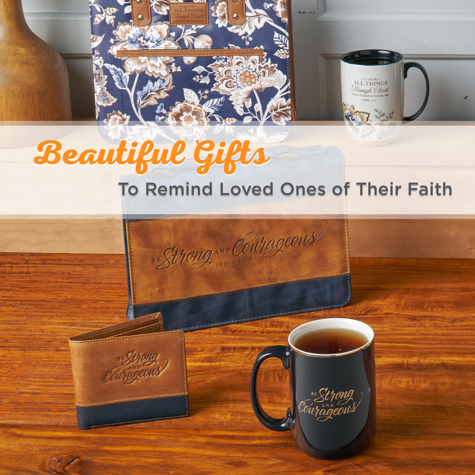 Christian Art Gifts Large Coffee & Tea Inspirational Scripture Mug for Men: Strong & Courageous - Encouraging Bible Verse Drinkw
