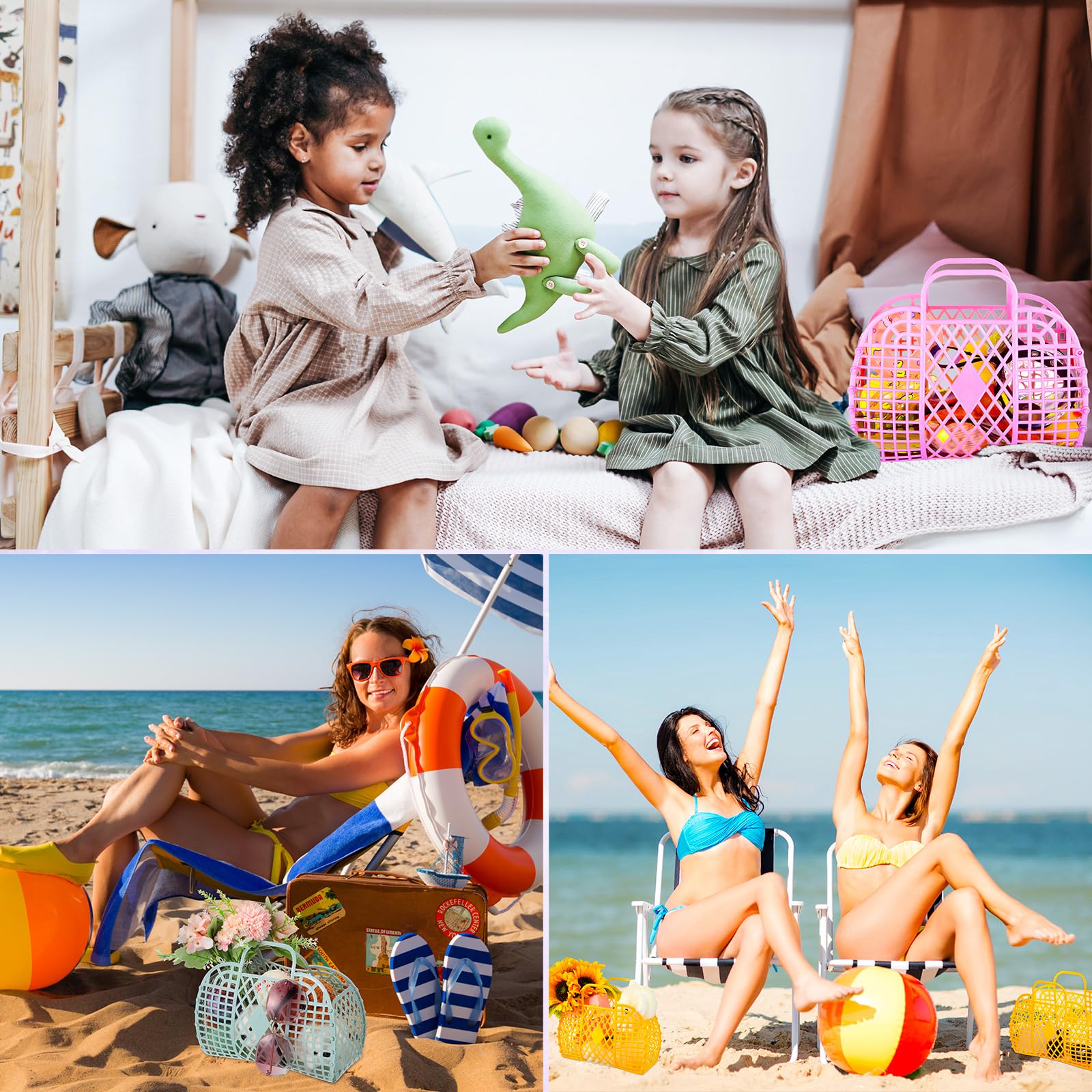 Hsei 16 Pcs Girls Jelly Purse Jelly Bags Basket Reusable Jelly Beach Bag Plastic Beach Tote Gift Basket For Kid Girl (Cute Color