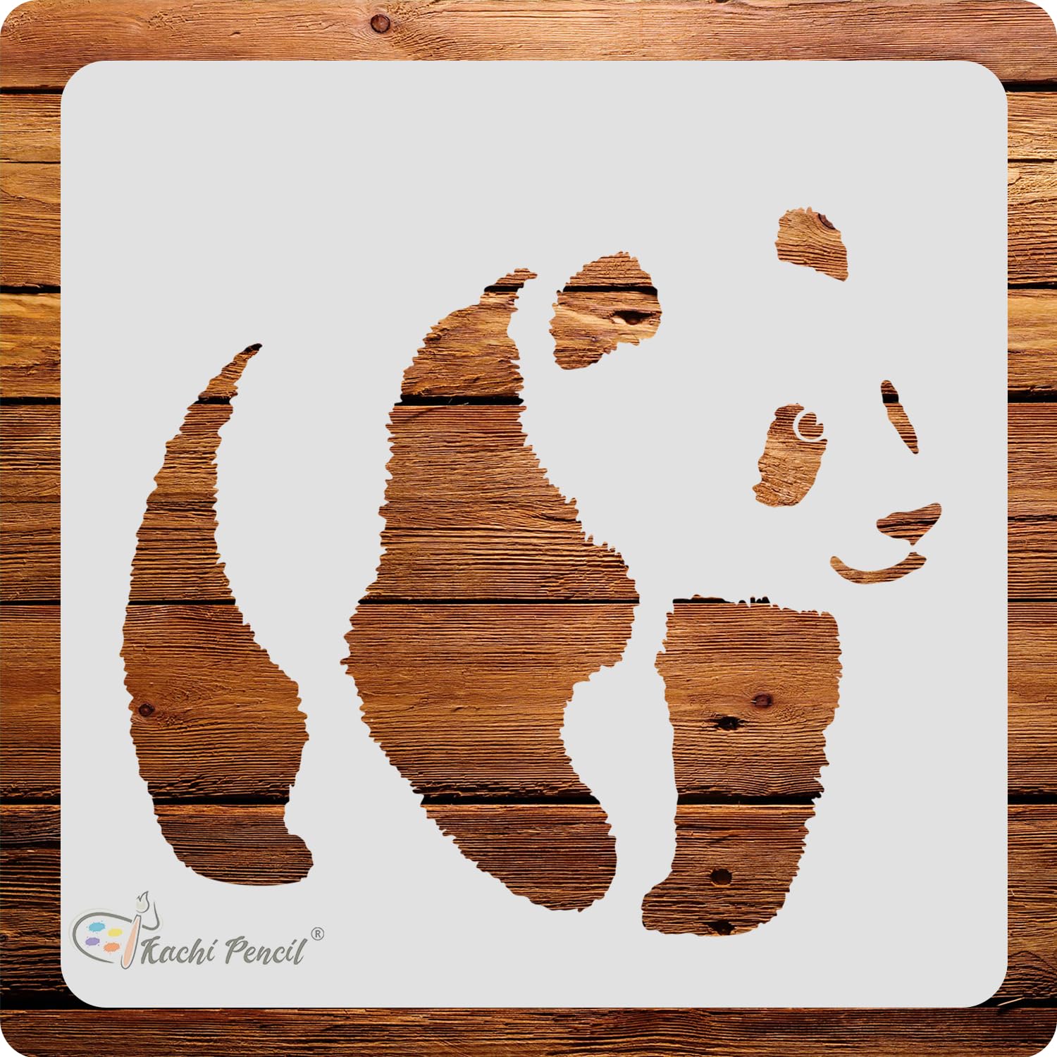 Kachi Pencil Panda Stencil for Craft Painting, Scrapbooking |, Size 6x6 inch Reusable Stencils for Painting on Wall, Fabric, Woo
