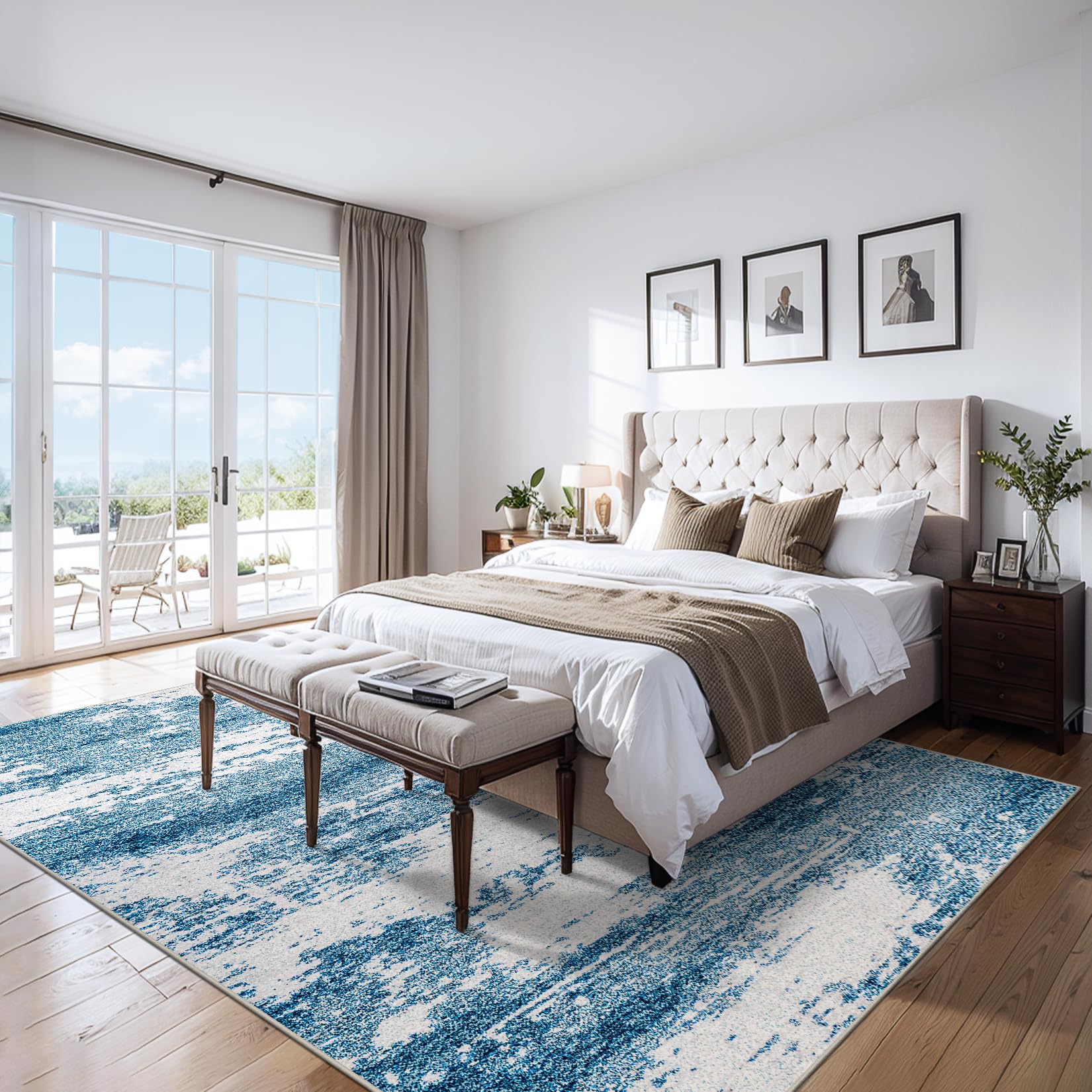 Area Rugs Living Room Rug - 5x7 Washable Modern Abstract Soft Neutral Non-Slip Carpet Large Indoor Floor Stain Resistant Thin Ca