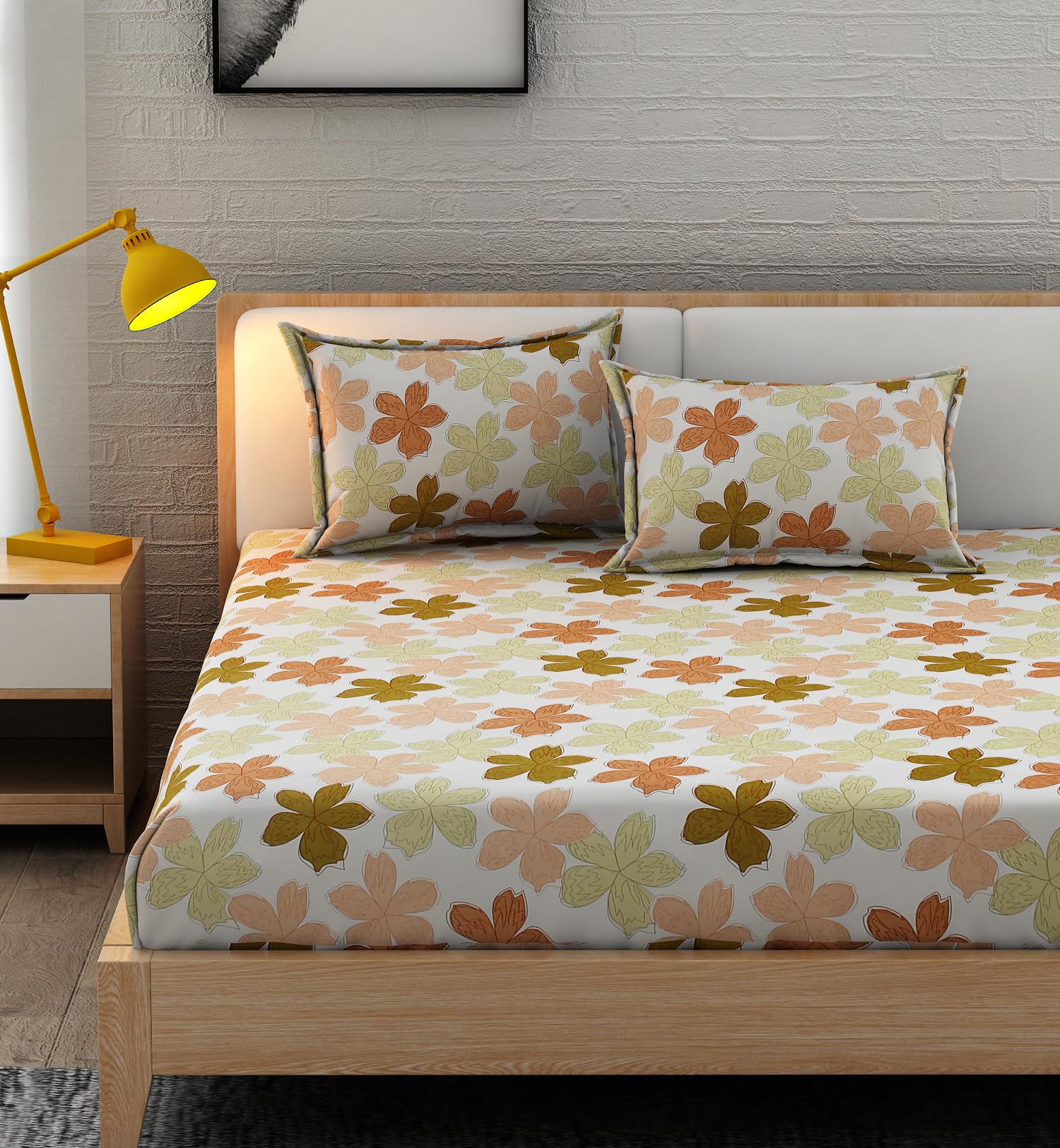 Homefab India 220 Tc Microfiber Soft Cotton Bedsheet For Double Bed With 2 Pillow Covers - (90X90 Inches) - Brown, Beige, Floral