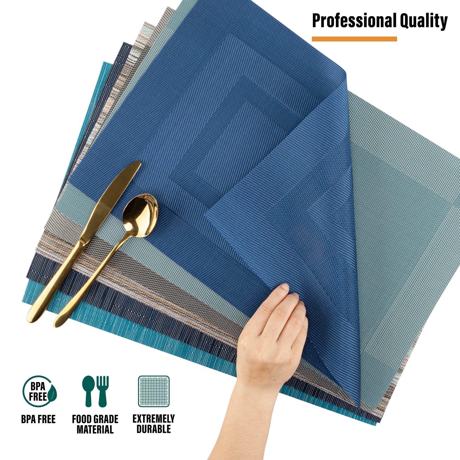 Winknowl Placemats, Washable Vinyl Woven Indoor And Outdoor Heat Stain And Water Resistant Elegant Table Mats For Dining Table S