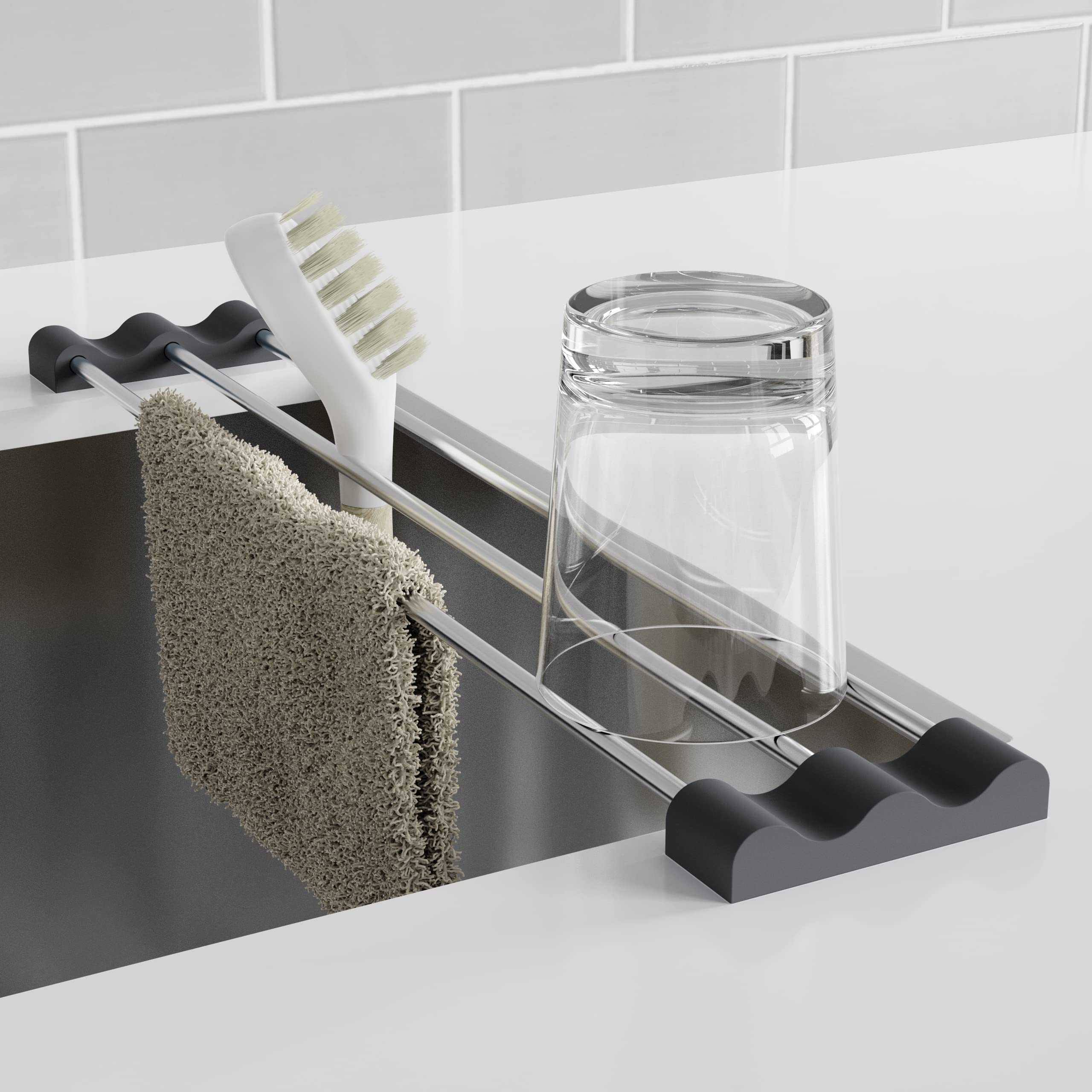 Tomorotec Adjustable Over-The-Sink Kitchen Rack For Dishcloths, Sponges, Bottles And Brushes - Heat-Resistant Stainless Steel Wi