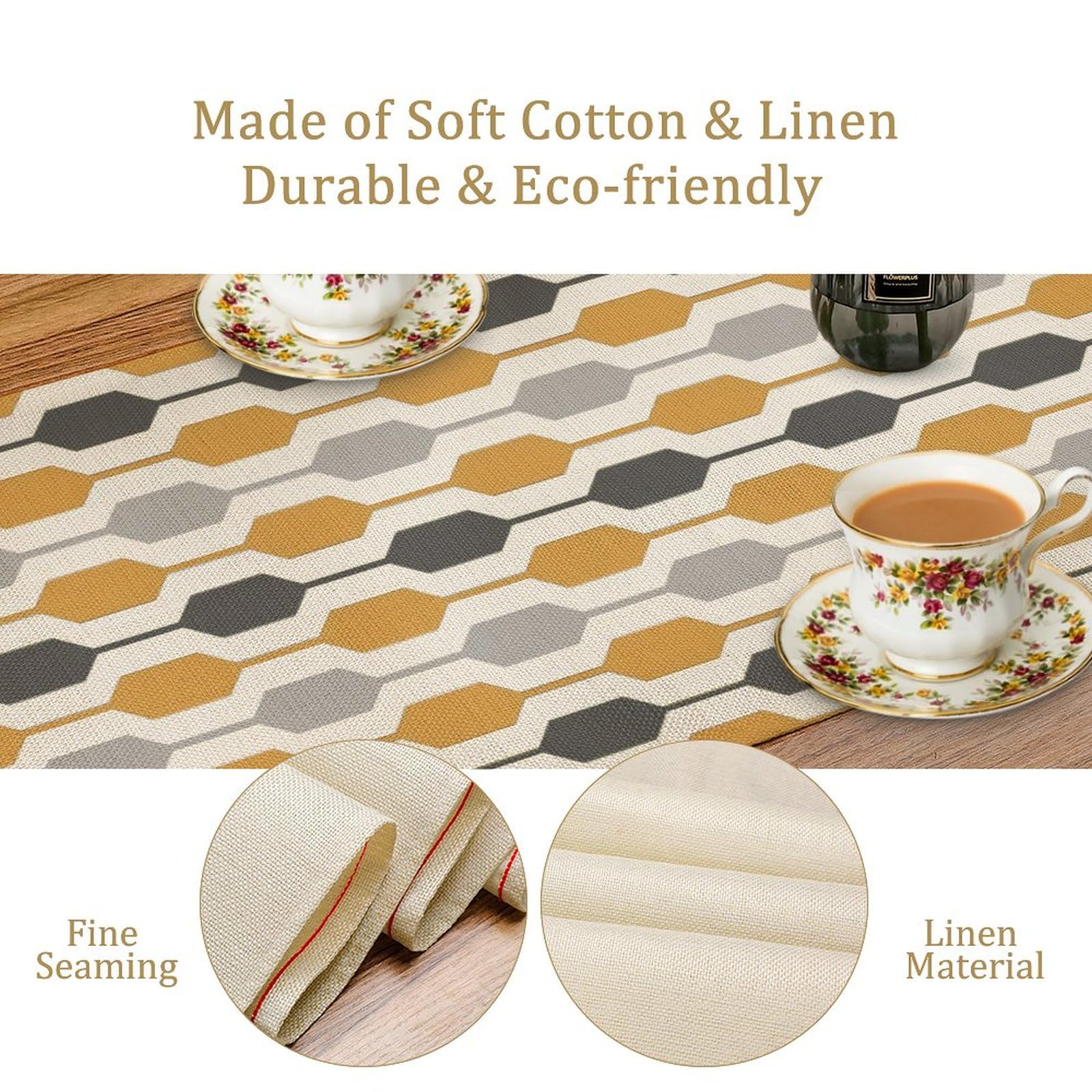 Modern Geometric Dining Table Runner, Mid Century Modern Geometric Yellow Gray Pattern Dinner Table Decoration For Home Living R