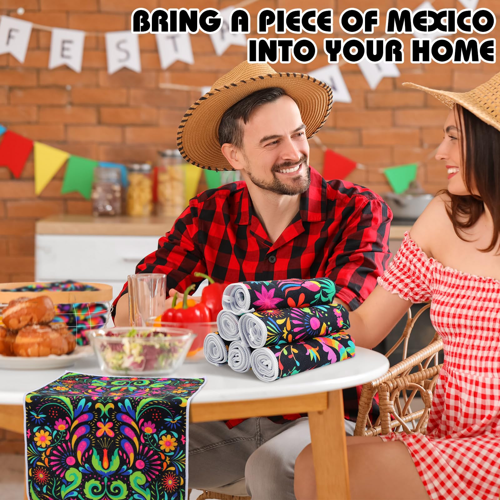 Breling Set Of 6 Mexican Otomi Kitchen Towels Mexican Talavera Themed Dish Towel Bathroom Decorative Mexican Traditional Bird Fl