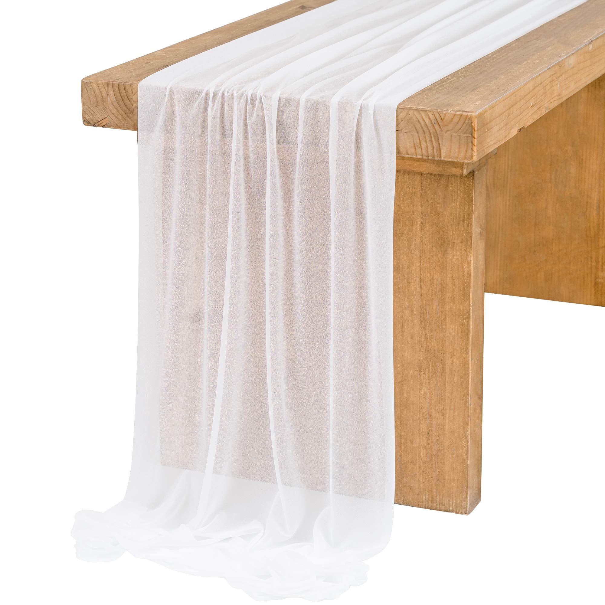 Ling 'S Moment 14Ft Brilliant White Sheer Chiffon Like Table Runner With Silver Sparkle For Rustic Boho Wedding Party Bridal Sho