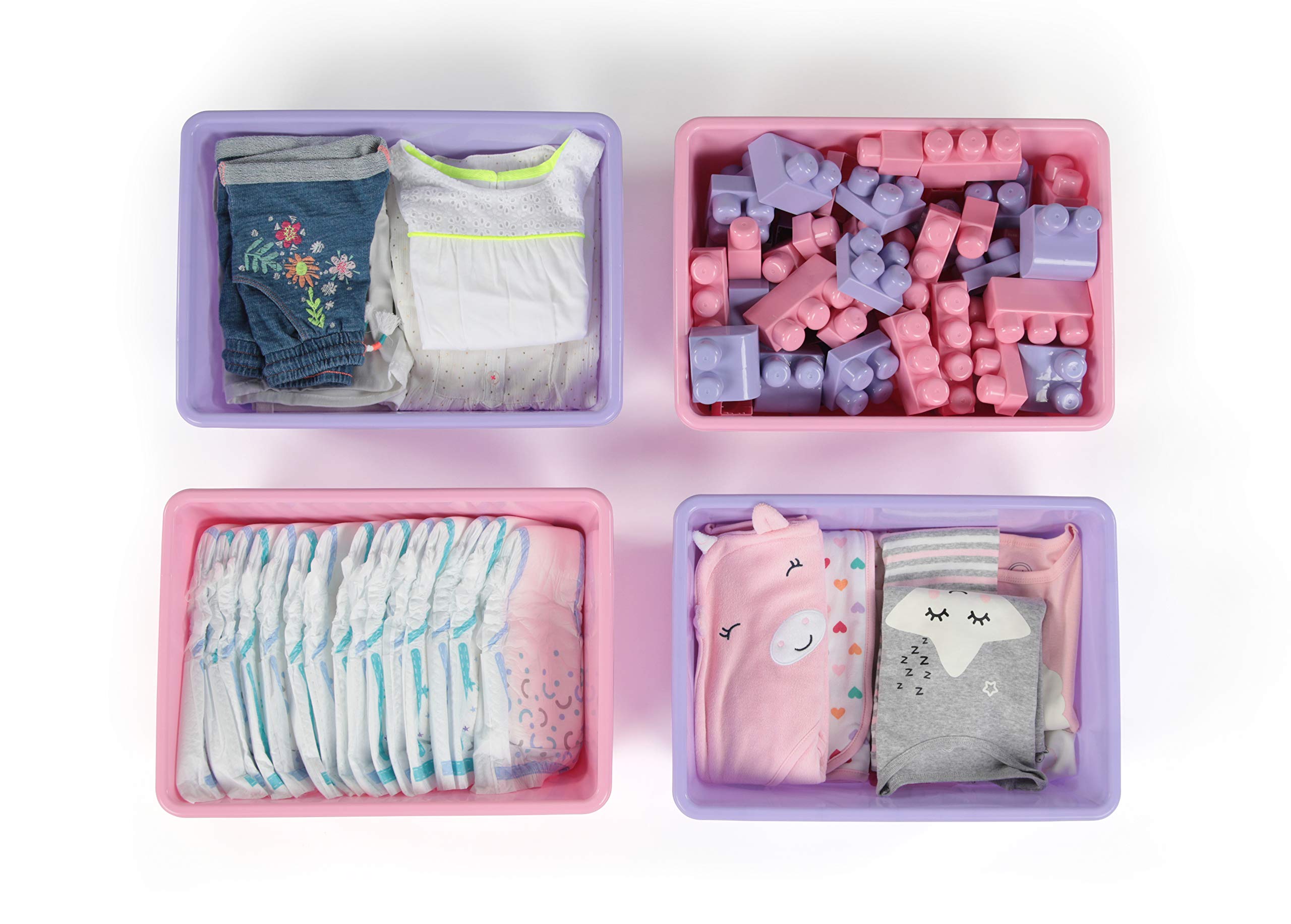 Humble Crew XL081 Large Plastic Storage Bins  Set of 4 (Pink  Purple)  Pink & Purple