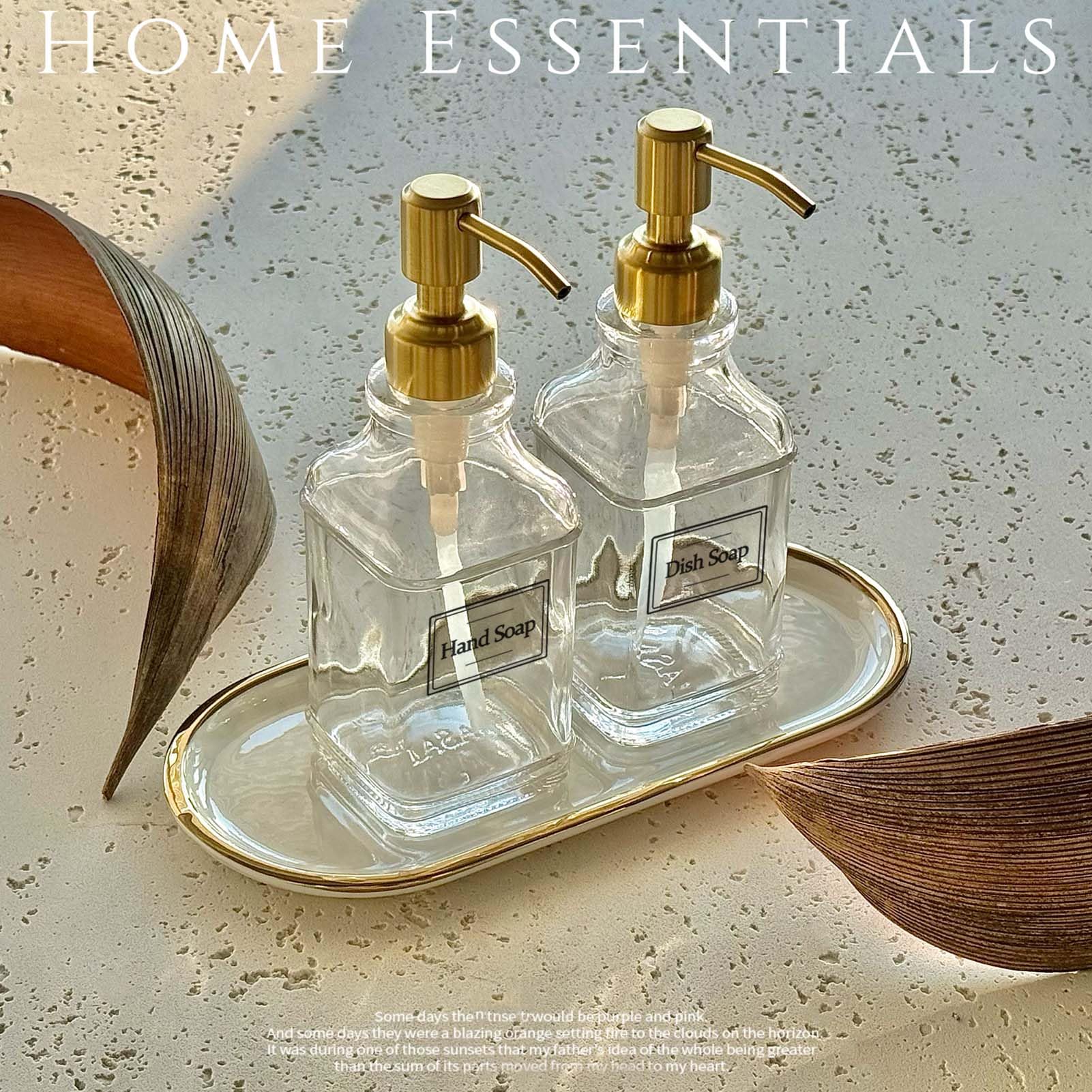 Jasai Antique Square Glass Soap Dispenser With Golden Rust Proof Pump, Refillable Soap Dispenser With 10Pcs Stickers For Kitchen