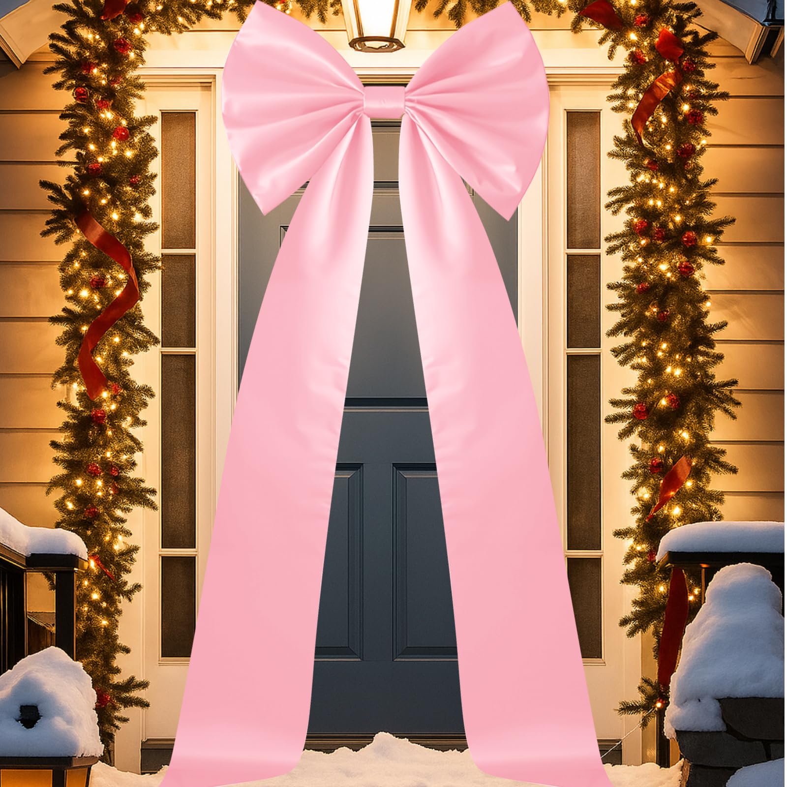 Daifunli 71 x 20 Inch Giant Pink Bow Christmas Tree Topper with 24 Pcs Velvet Christmas Bow Extra Large Xmas Tree Topper Decor f