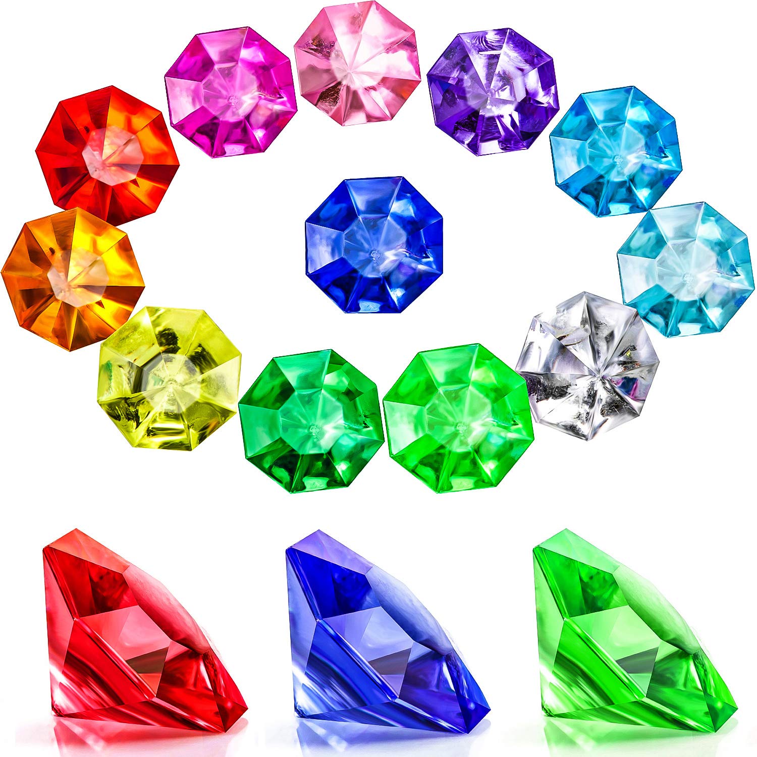 Acrylic Diamond Gems Set Pirate Plastic Gems Large Acrylic Gems Colored Jewels Bulk Treasure Chest Hunt Party Favors 25 Carat for Kids (Color Mixing 30 Pieces)