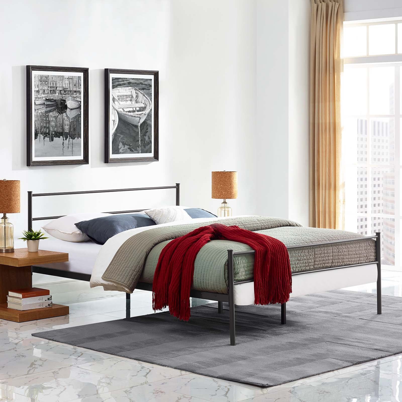 CasaFoyer Alina Platform Full Bed Frame | Rustic Charm | Sturdy Steel Frame | Supports 1323 lbs | No Box Spring Needed | Fits Memory Foam, Spring, Latex, Hybrid Mattresses | Mattress not included
