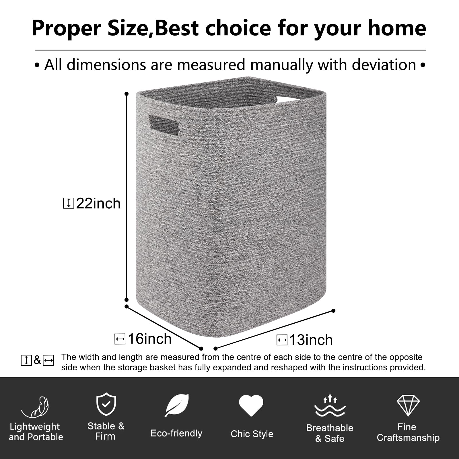 Oiahomy Laundry Hamper, Laundry Basket,Rectangle Cotton Storage Basket With Handles, Large Blanket Basket For Living Room, Woven