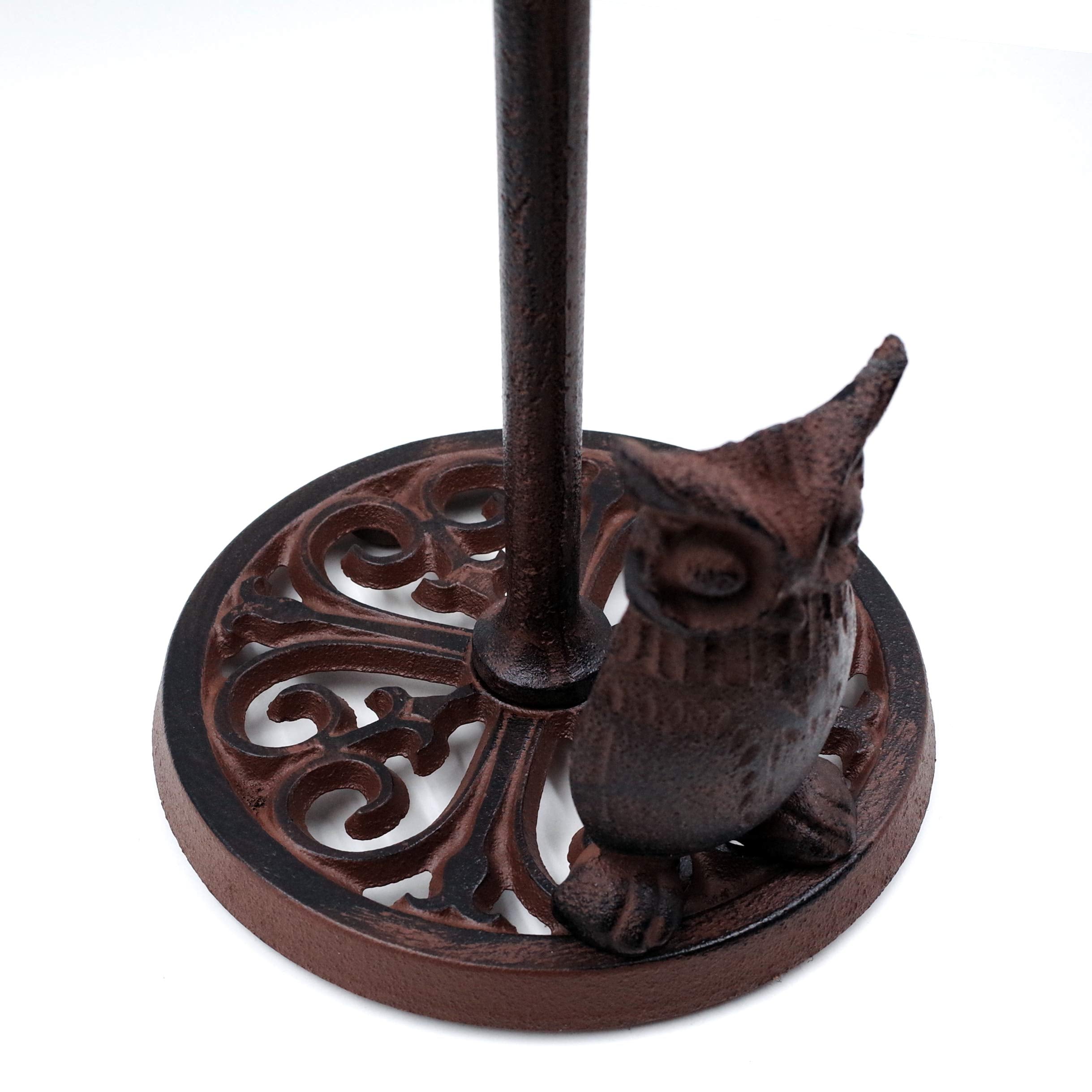 Vintage Standing Paper Towels Holder, Cast Iron Owl Kitchen Paper Stand With Non-Slip Base, Antique Brown For Kitchen Bathroom H