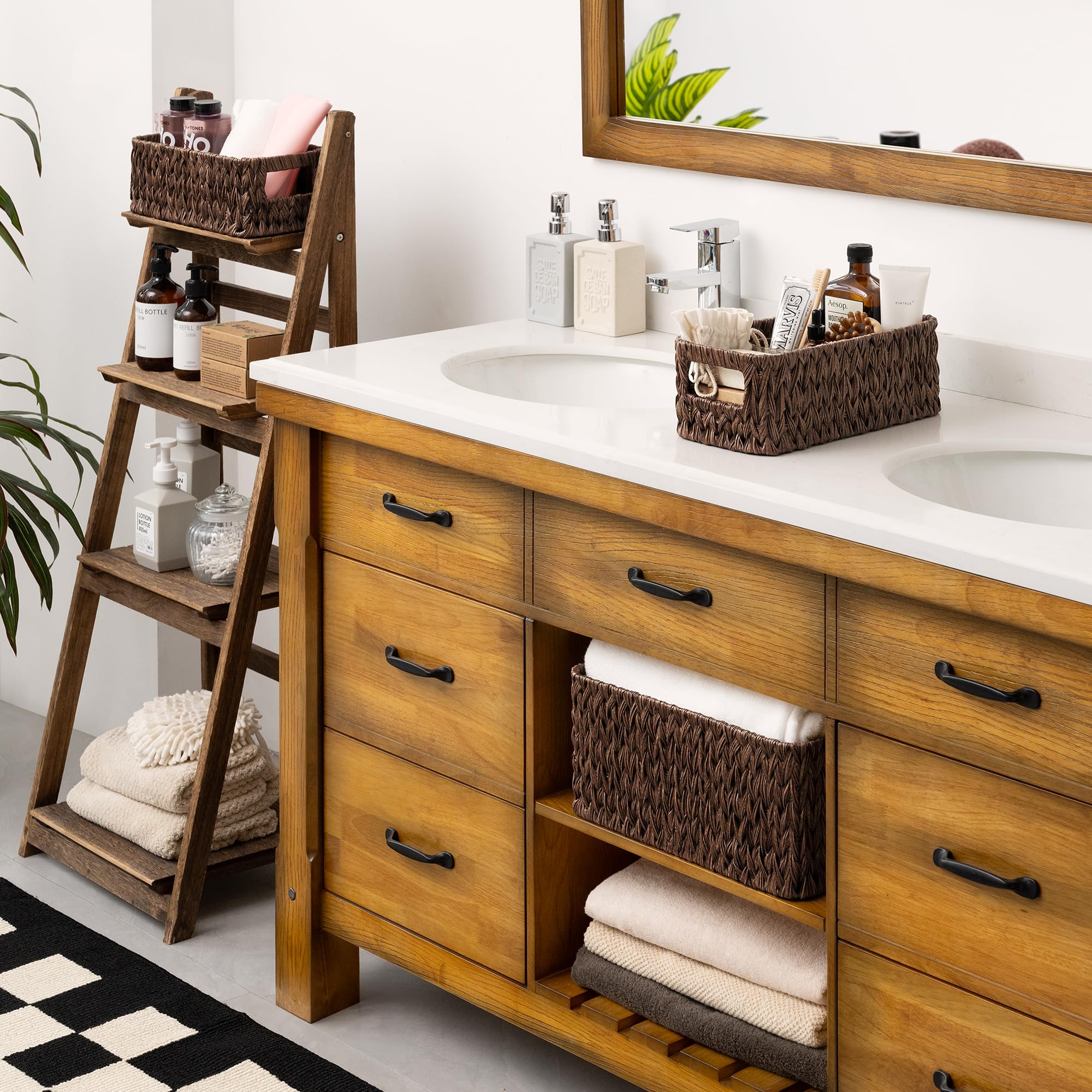 GRANNY SAYS Storage Baskets for Shelves Waterproof Basket Set for Organizing  Toilet Wicker Basket Tank Topper  Wicker Baskets with Handles  Brown  3-Pack