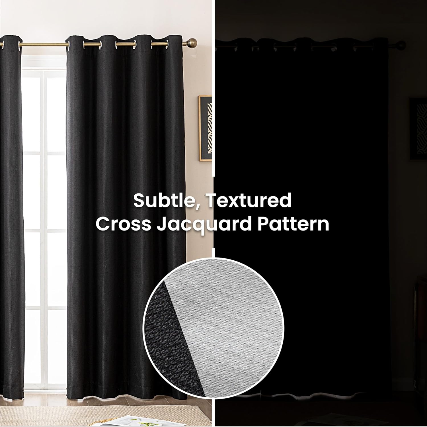 Printed Modern Farmhouse Blackout Curtains for living Room - Black
