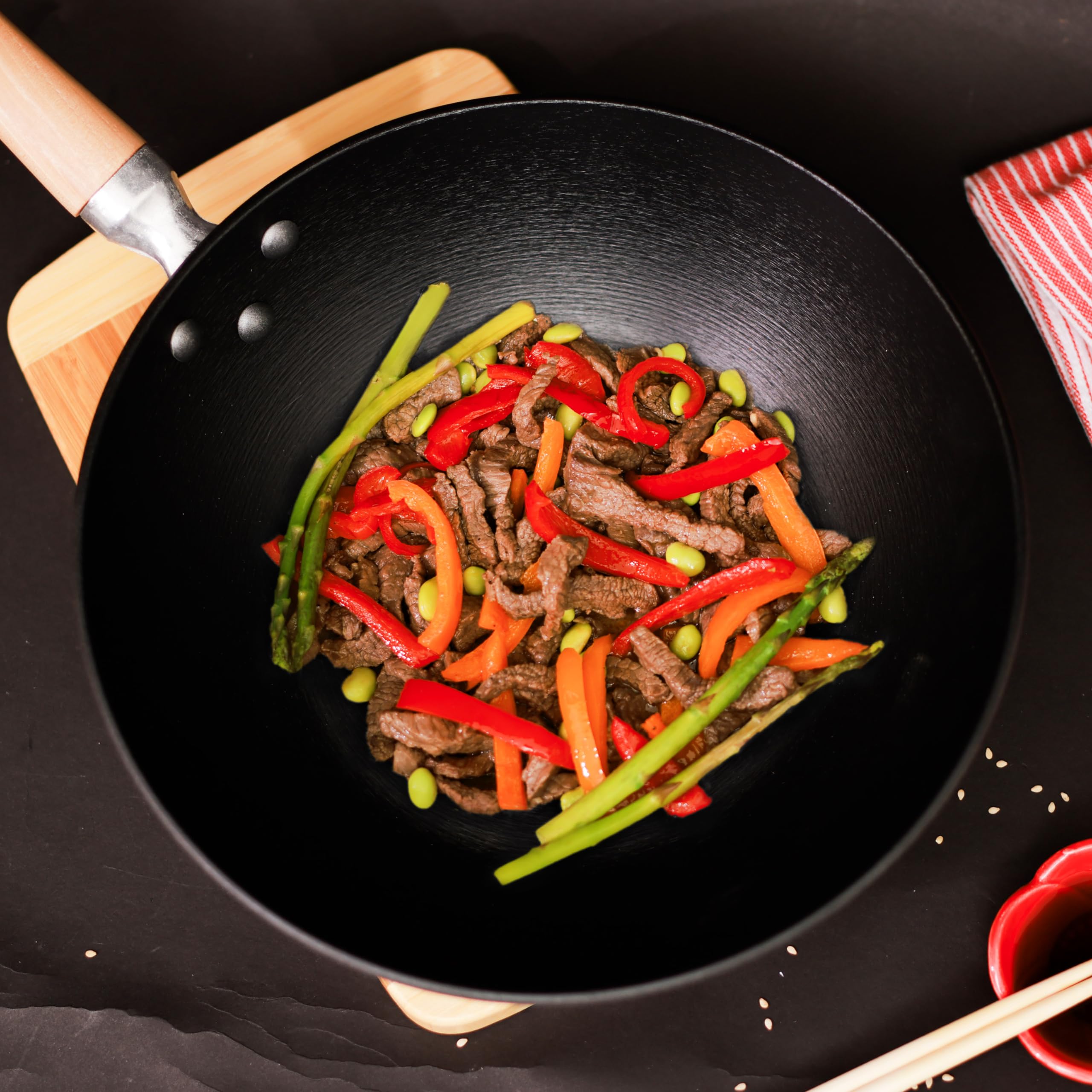 JOYCE CHEN Lightweight Cast Iron Stir Fry Pan, 11.5-Inch, Black, Model J23-0003